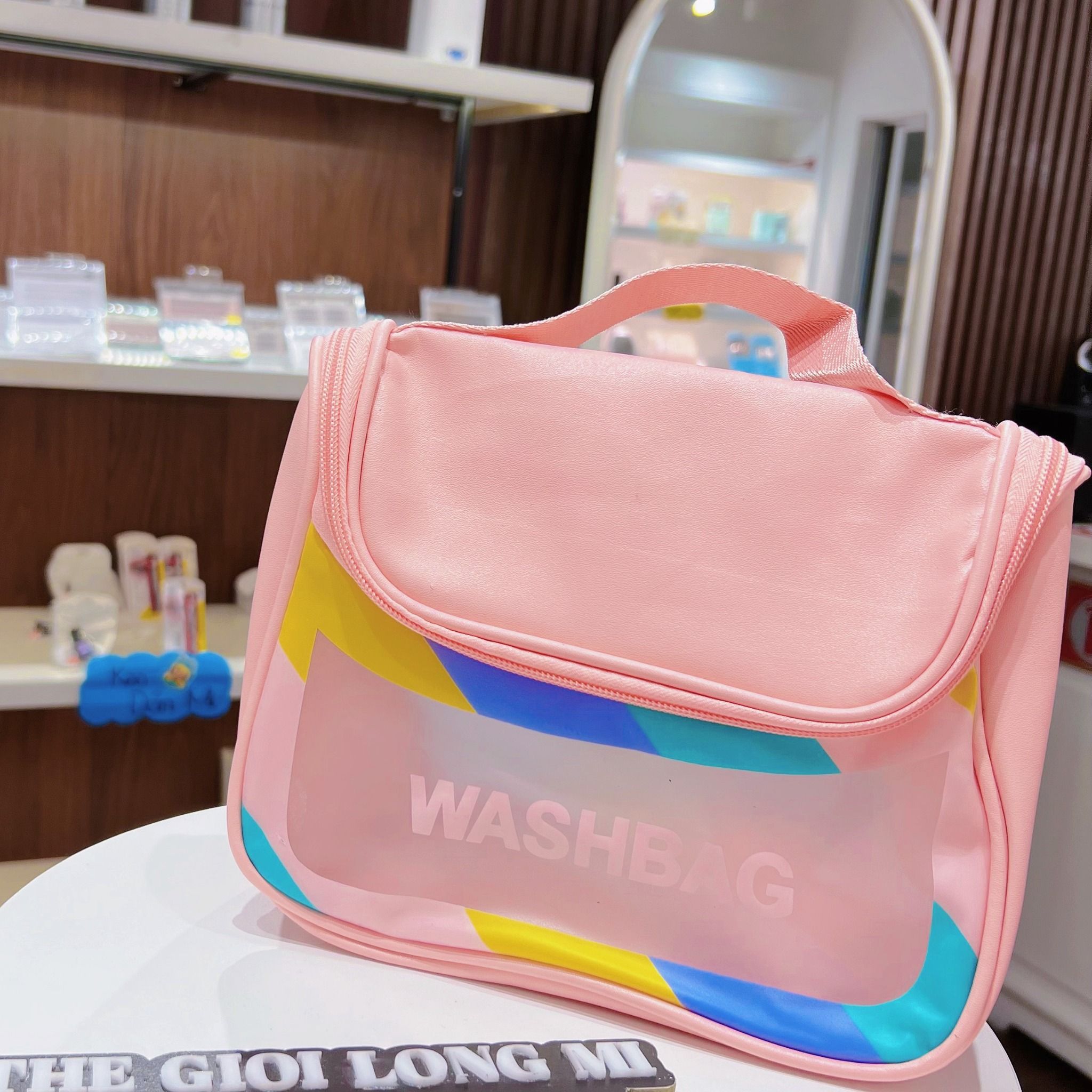 Washbag túi đựng mỹ phẩm du lịch 01 ngăn chất liệu PVC chống nước (size 20x15x10cm)