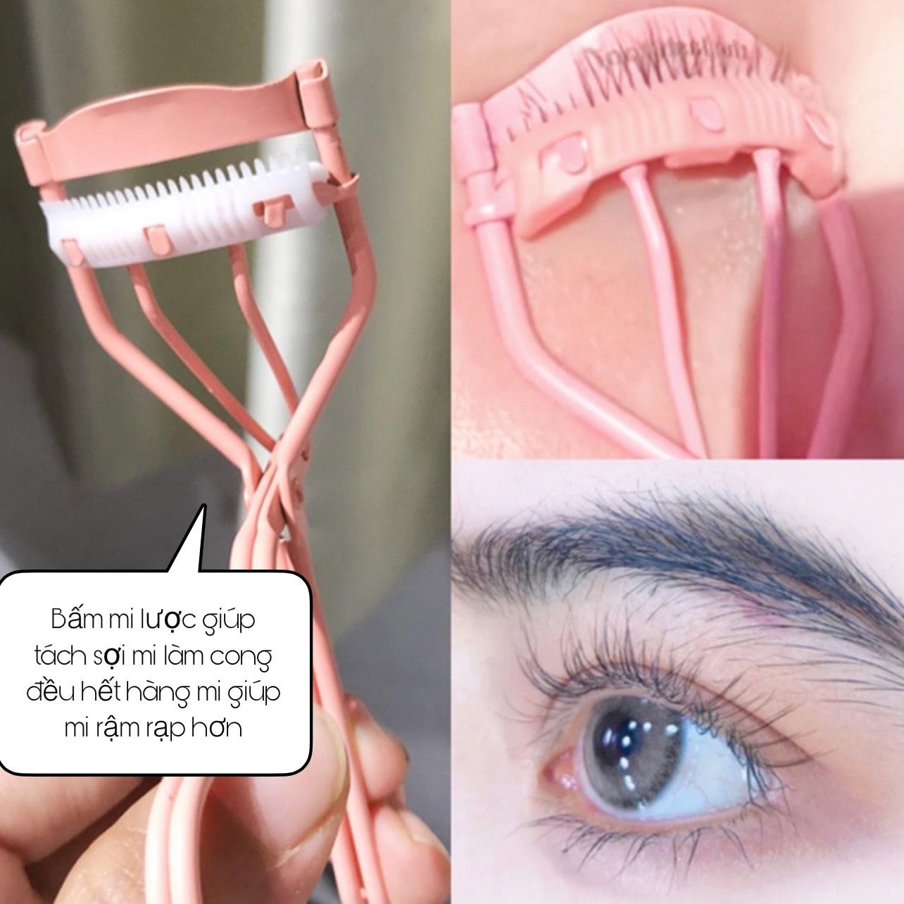 Beauty Tools bấm cong mi đầu lược cán hồng pastel siêu cute