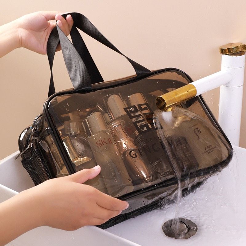 GVY túi đựng mỹ phẩm du lịch 2 ngăn trong suốt với chất liệu nhựa PU chống nước tuyệt đối
