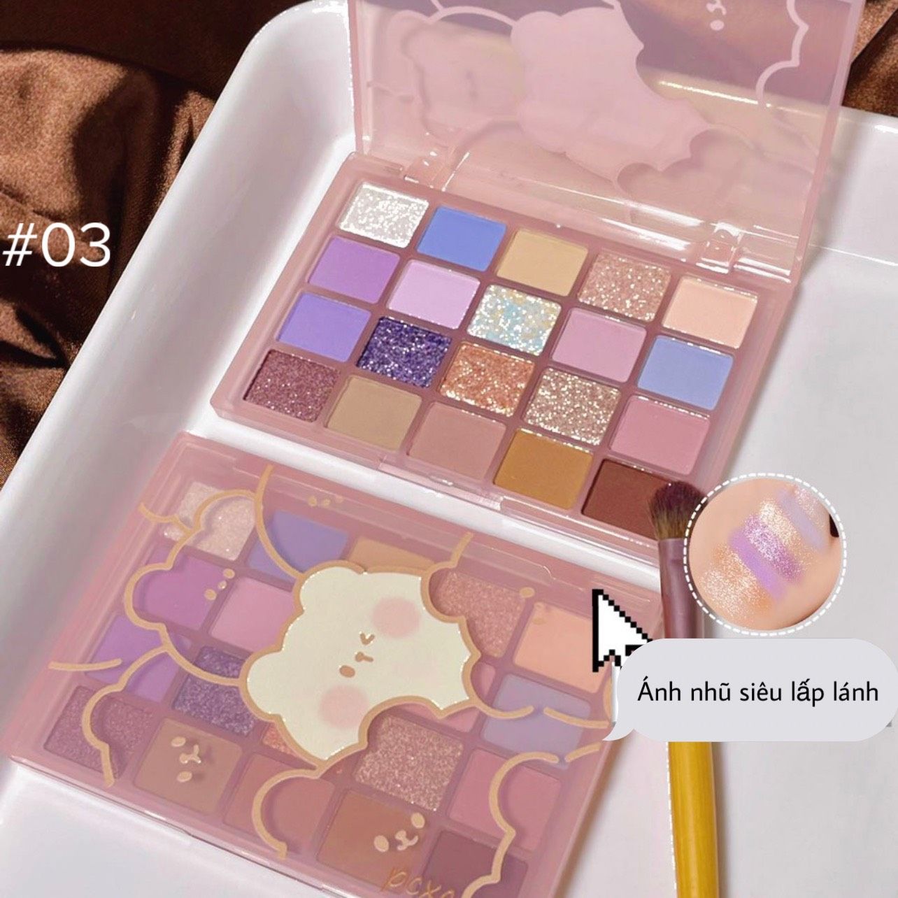 Cute Bear bảng phấn mắt 20 ô màu thương hiệu PCXC với họa tiết chú gấu hoạt hình xinh xắn