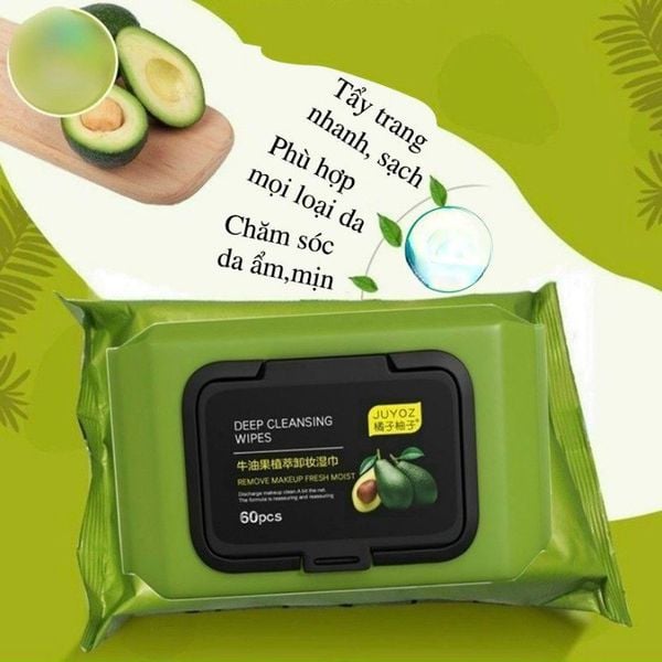 Avocado khăn giấy ướt tẩy trang điểm làm sạch sâu 3 lớp không gây khô da thương hiệu Juyoz (Hàn Quốc)