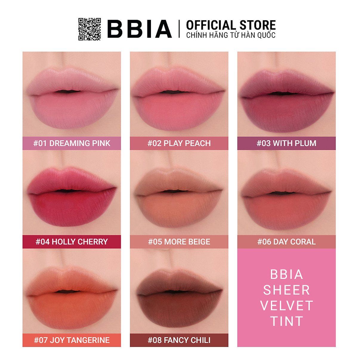 Sheer Velvet Tint bộ sưu tập son kem thương hiệu BBIA (Hàn Quốc)