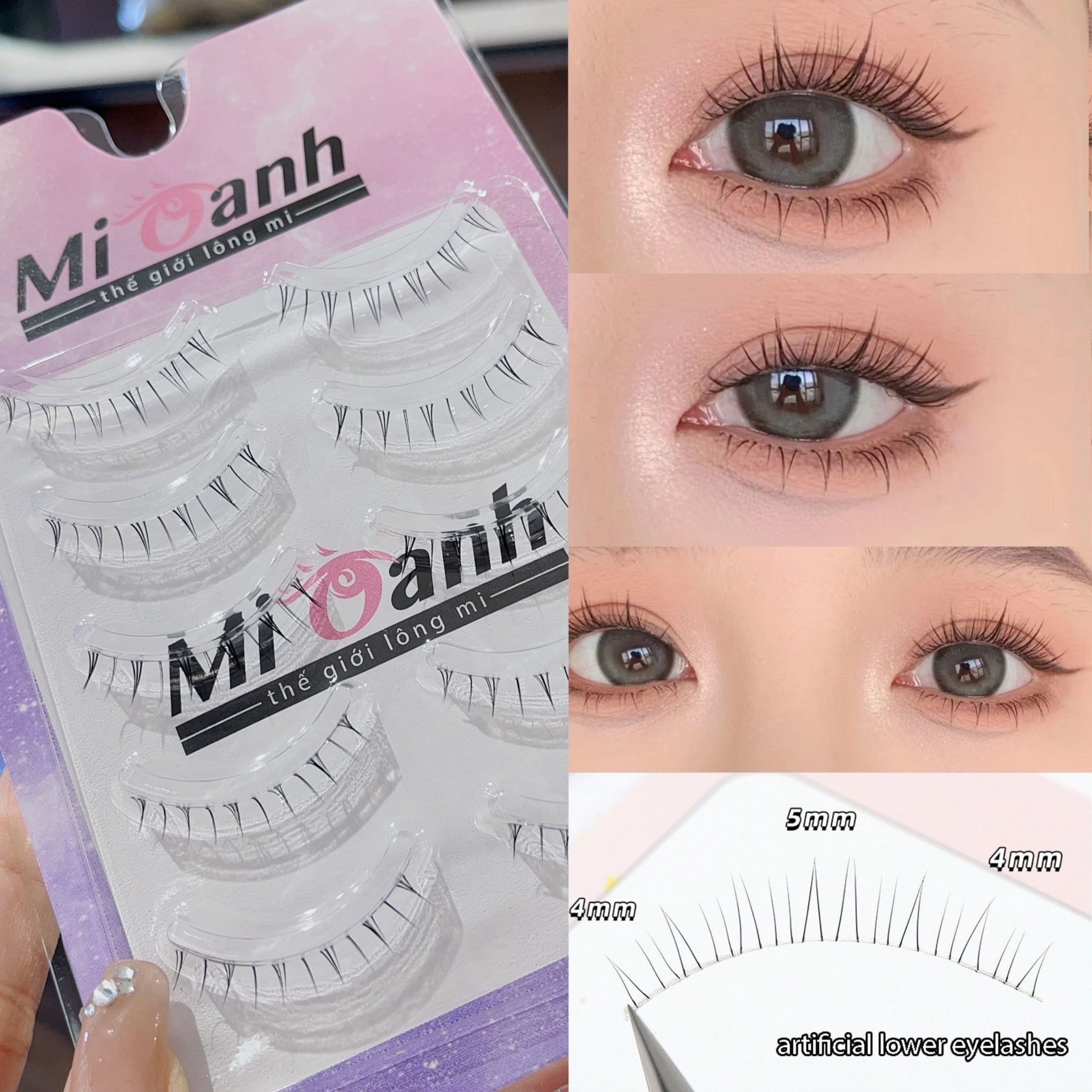 Hộp lông mi giả gắn mí dưới 5 cặp viền gân trong tàng hình thương hiệu Mi Oanh