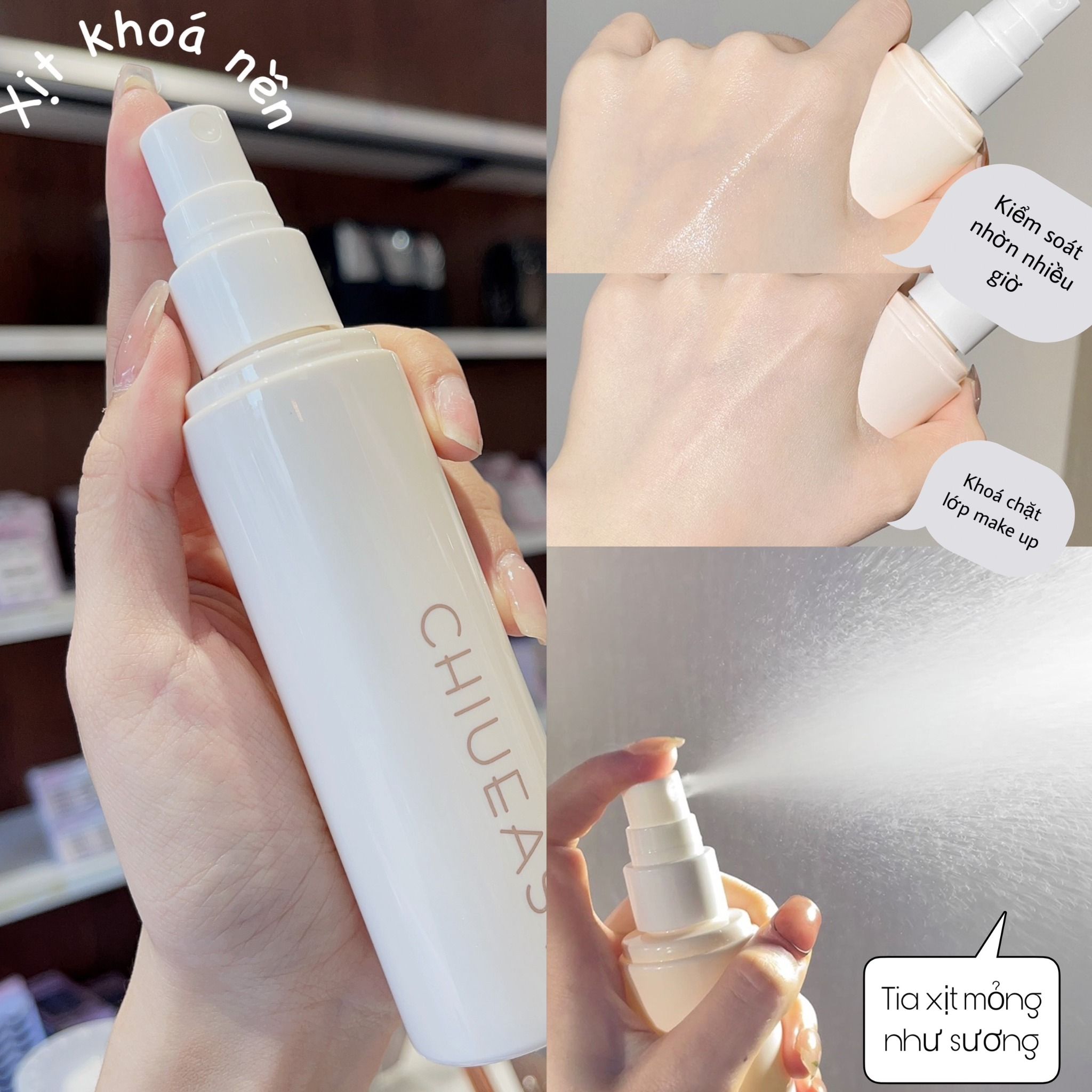 Chiueast chai xịt khóa nền trang điểm chống thấm nước