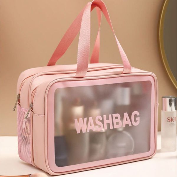 Washbag túi đựng mỹ phẩm 2 ngăn siêu rộng chất liệu pvc trong suốt chống thấm nước (21cm x 31cm x 15cm)