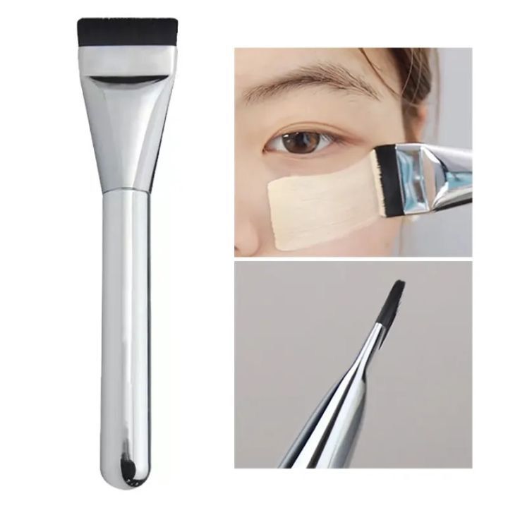 Cọ tán kem nền đầu dẹp, thân mạ chrome sáng bóng (dài 14cm)
