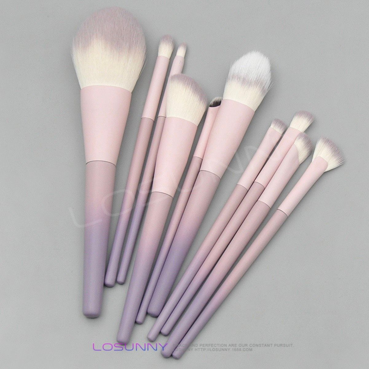 Losunny bộ cọ trang điểm cá nhân 10 cây, màu hồng pastel pha với màu tím vô cùng dễ thương