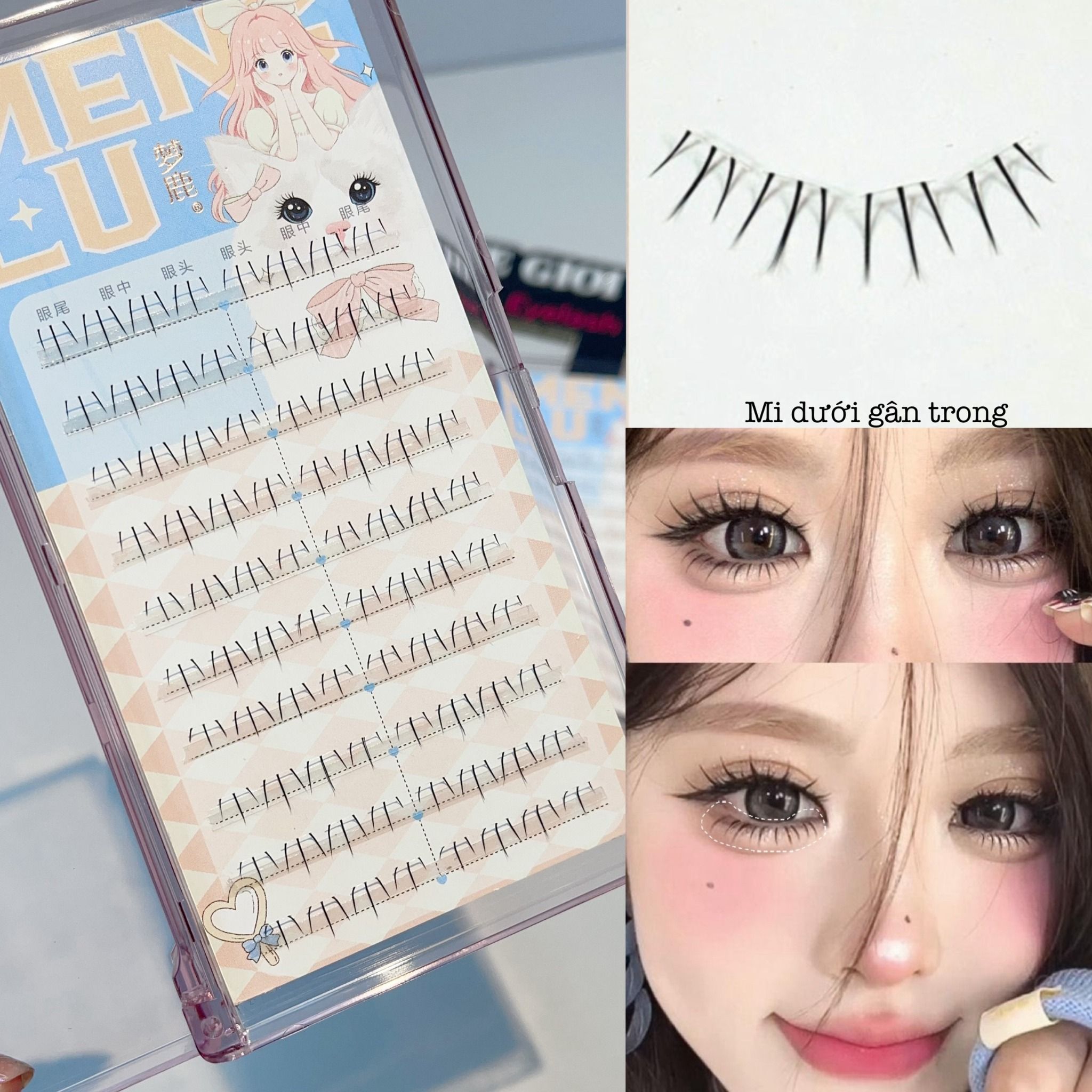 Meng Lu hộp lông mi dưới gân trong cụm 3 sợi tự nối tại nhà (80 miếng)