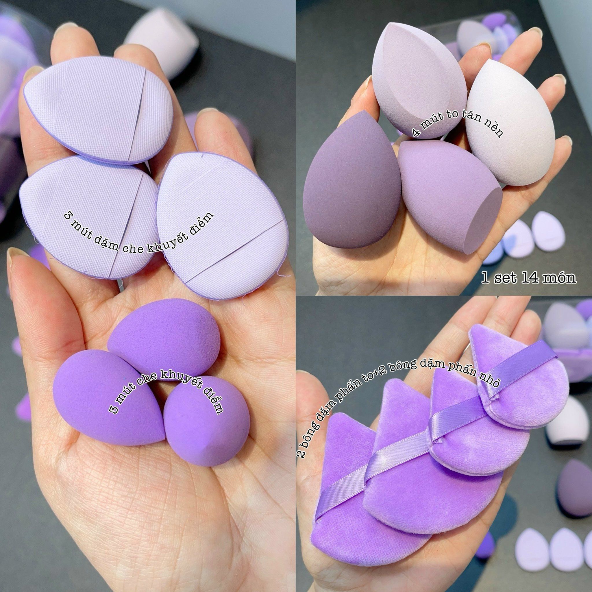Hủ thủy tinh 14 miếng mút trang điểm đa chức năng cho các nàng thỏa sức sáng tạo