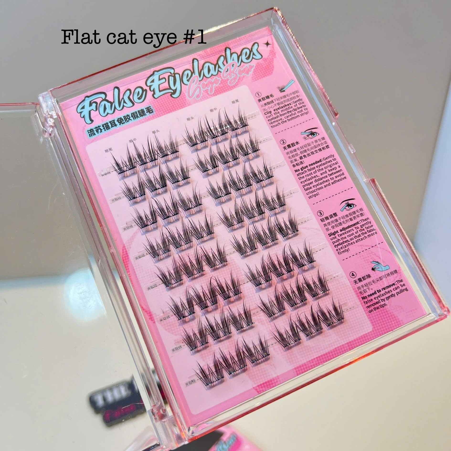 #01 Flat cat eye hộp lông mi giả tự nối có keo sẵn (48 cụm)