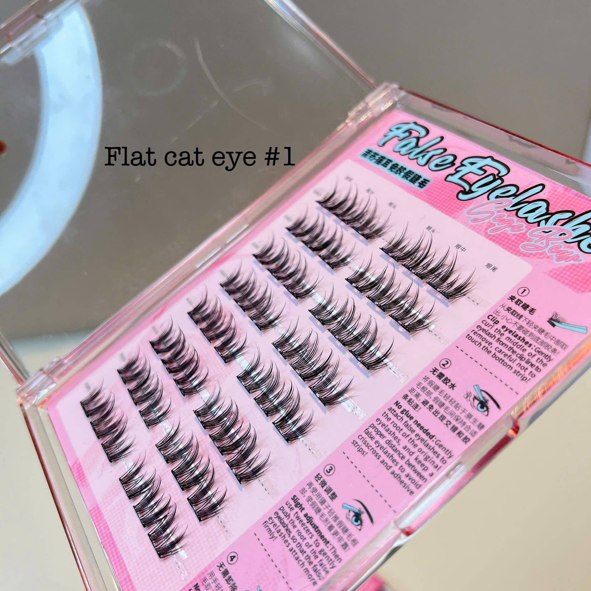#01 Flat cat eye hộp lông mi giả tự nối có keo sẵn (48 cụm)