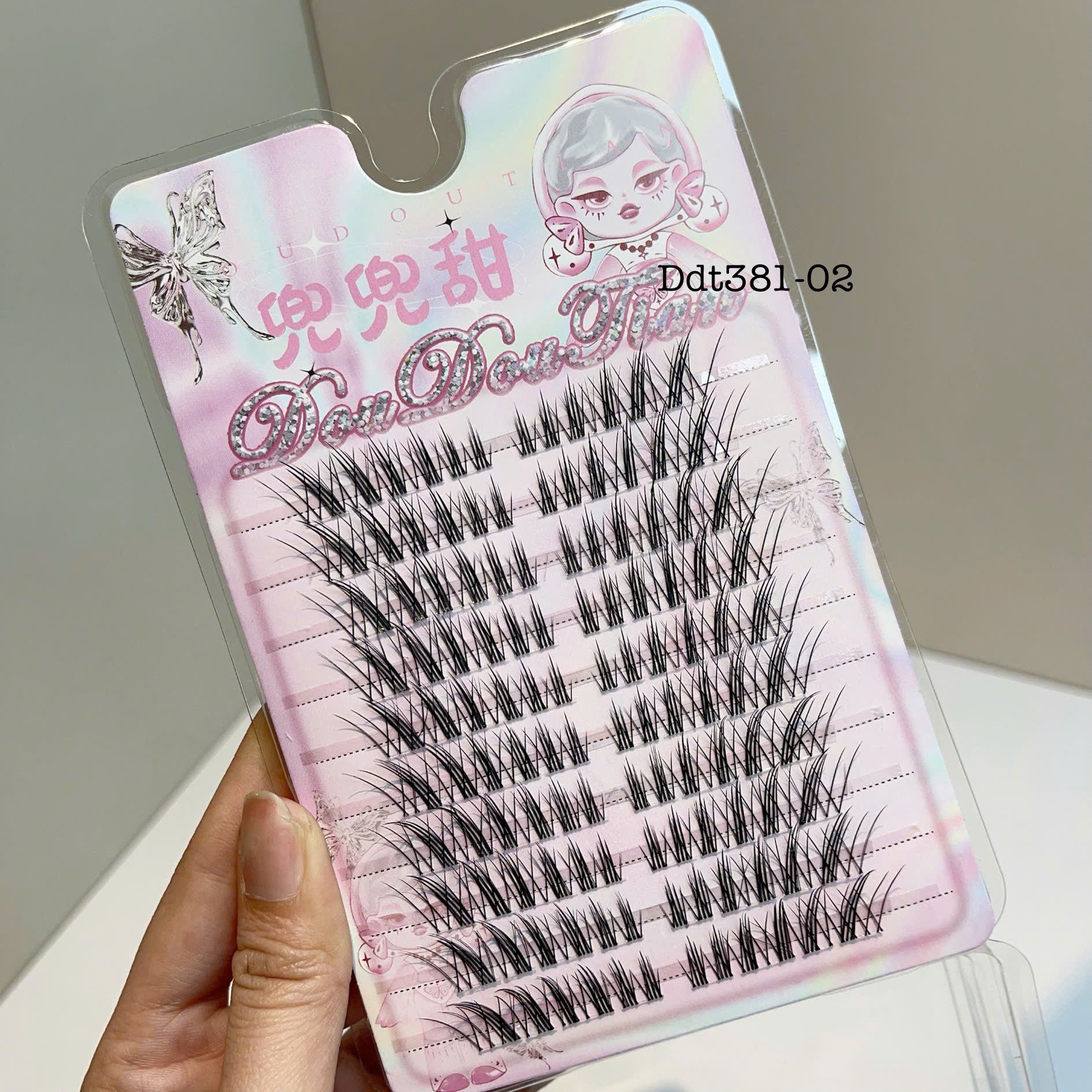 381-02 hộp lông mi lông chồn 10 cặp sợi cước gân trong