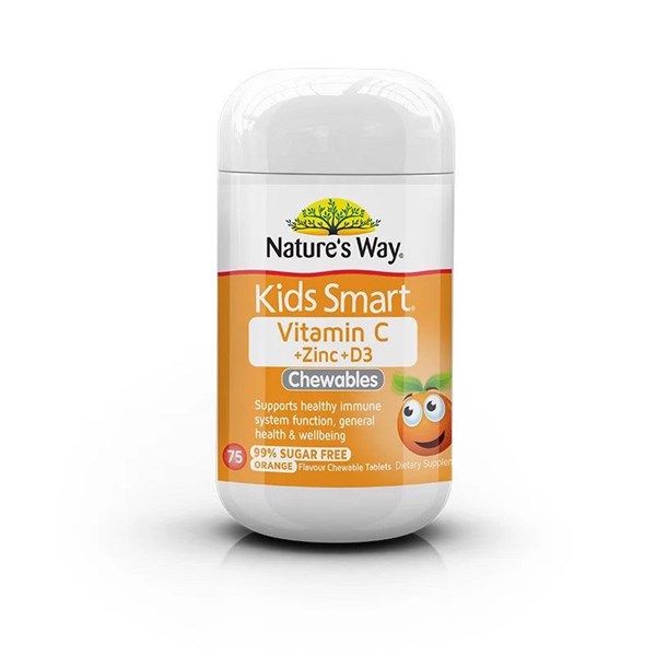Bổ sung Vitamin C + Zinc + D3 Nature's Way Kids Smart Chewables Tablets