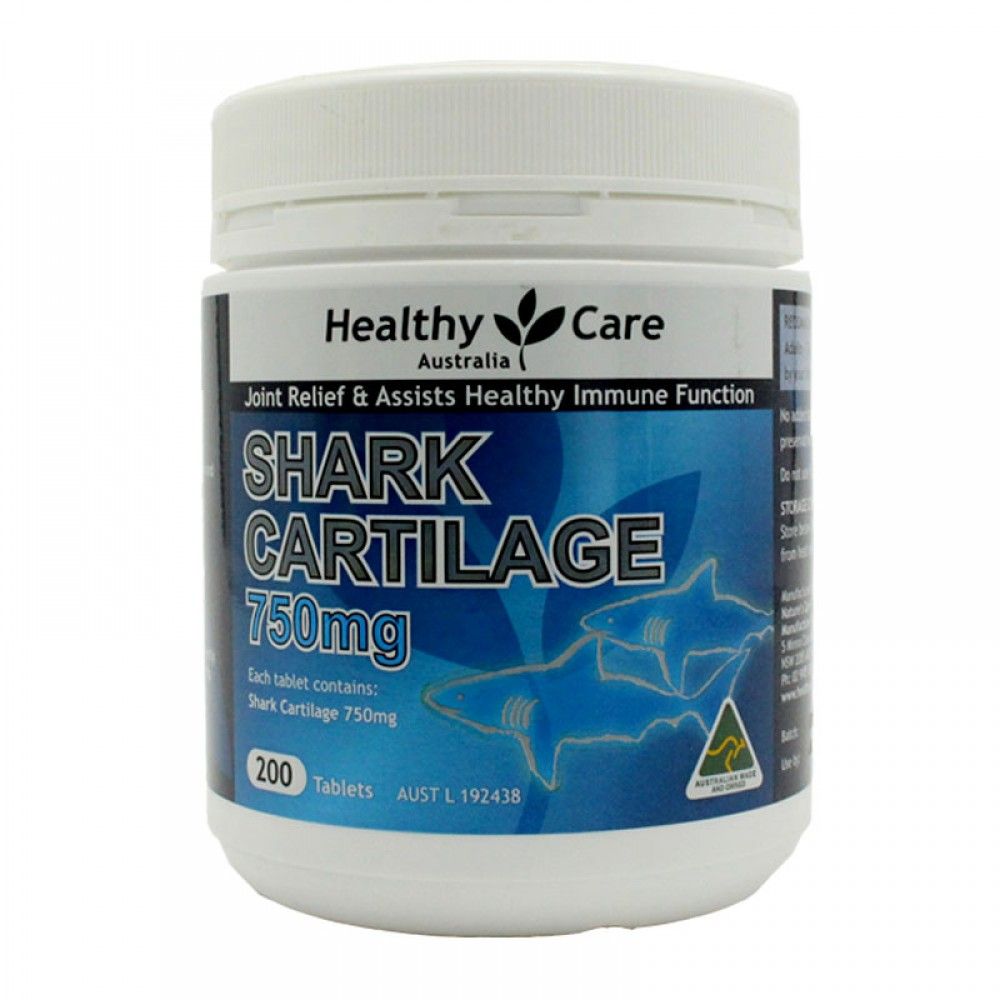 Hỗ trợ xương khớp Sụn vi cá Healthy Care Shark Cartilage 750mg 200 viên của Úc