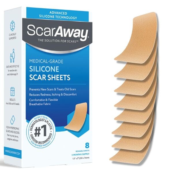 Miếng dán trị sẹo lồi, sẹo thâm ScarAway Silicone Scar Sheets, 8 miếng
