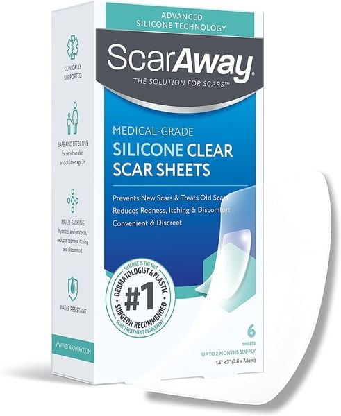 Miếng dán trị sẹo lồi, sẹo thâm ScarAway Silicone Scar Sheets, 10 miếng
