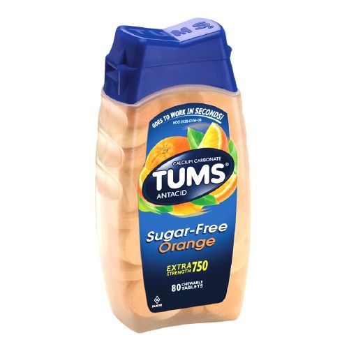Hỗ trợ tiêu hóa Tums Extra Strength Sugar Free Antacid/Calcium Supplement, Vị cam- 80 viên