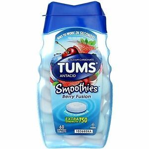  Kẹo ngậm hỗ trợ tiêu hoá Tums Smoothies Extra Strength 750 Berry Fusion 60 viên 