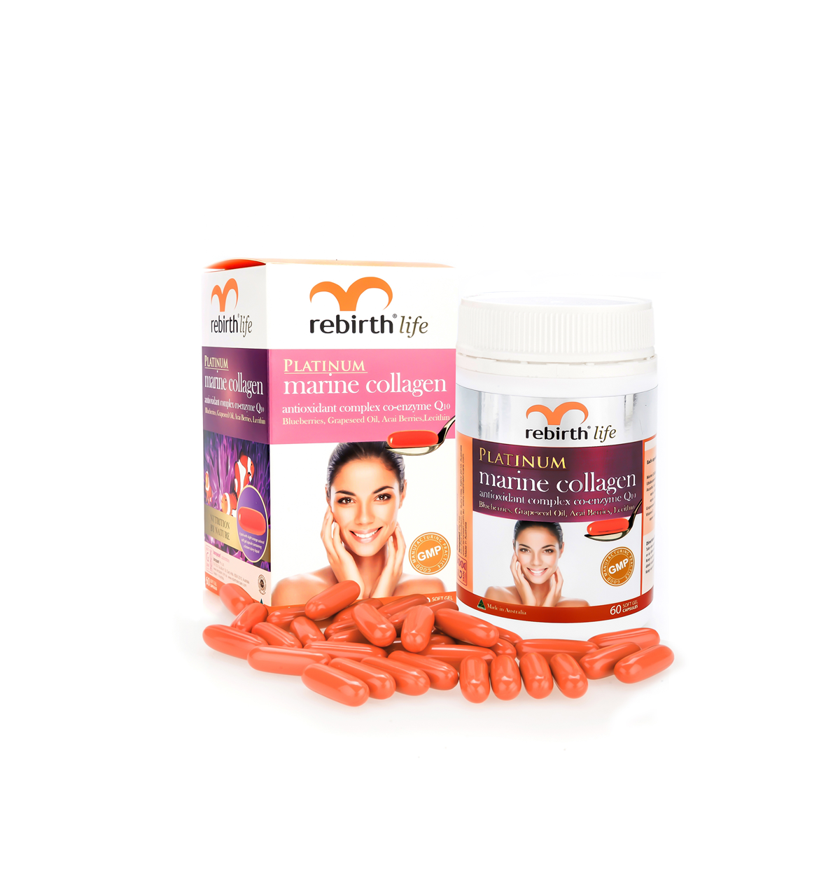 Viên uống dưỡng da Rebirth Platinum Marine Collagen chống lão hoá