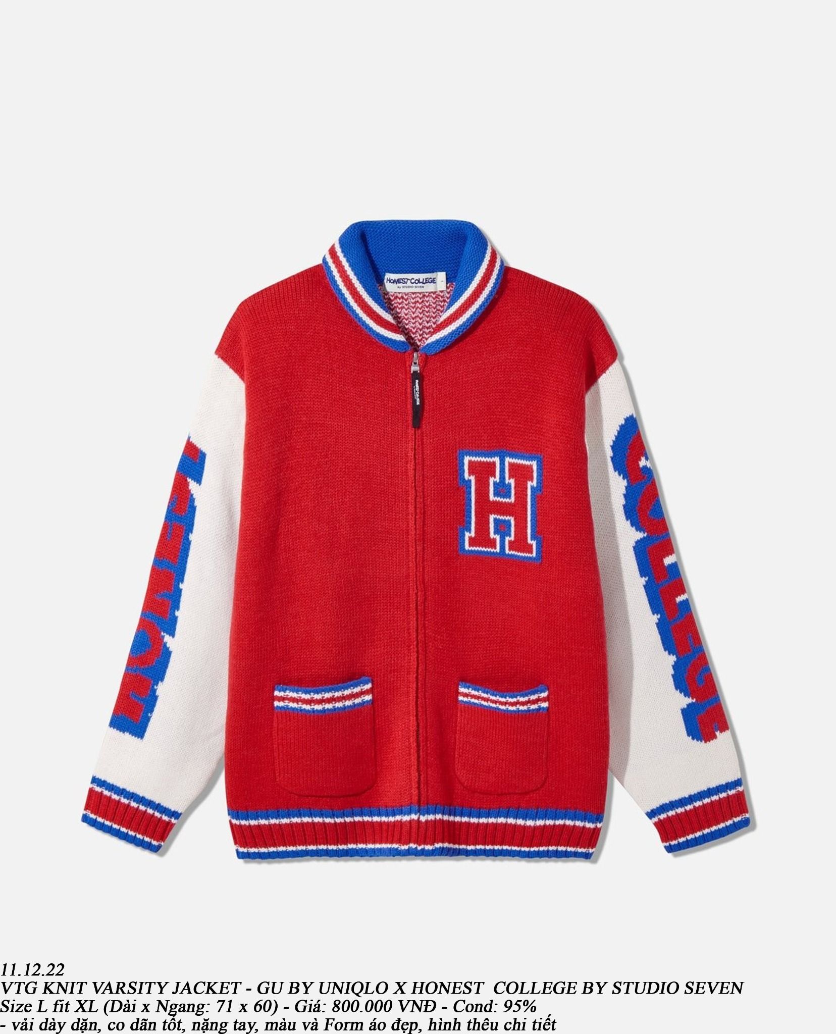 11.12.22 - VTG KNIT VARSITY JACKET - GU BY UNIQLO X HONEST COLLEGE BY STUDIO SEVEN