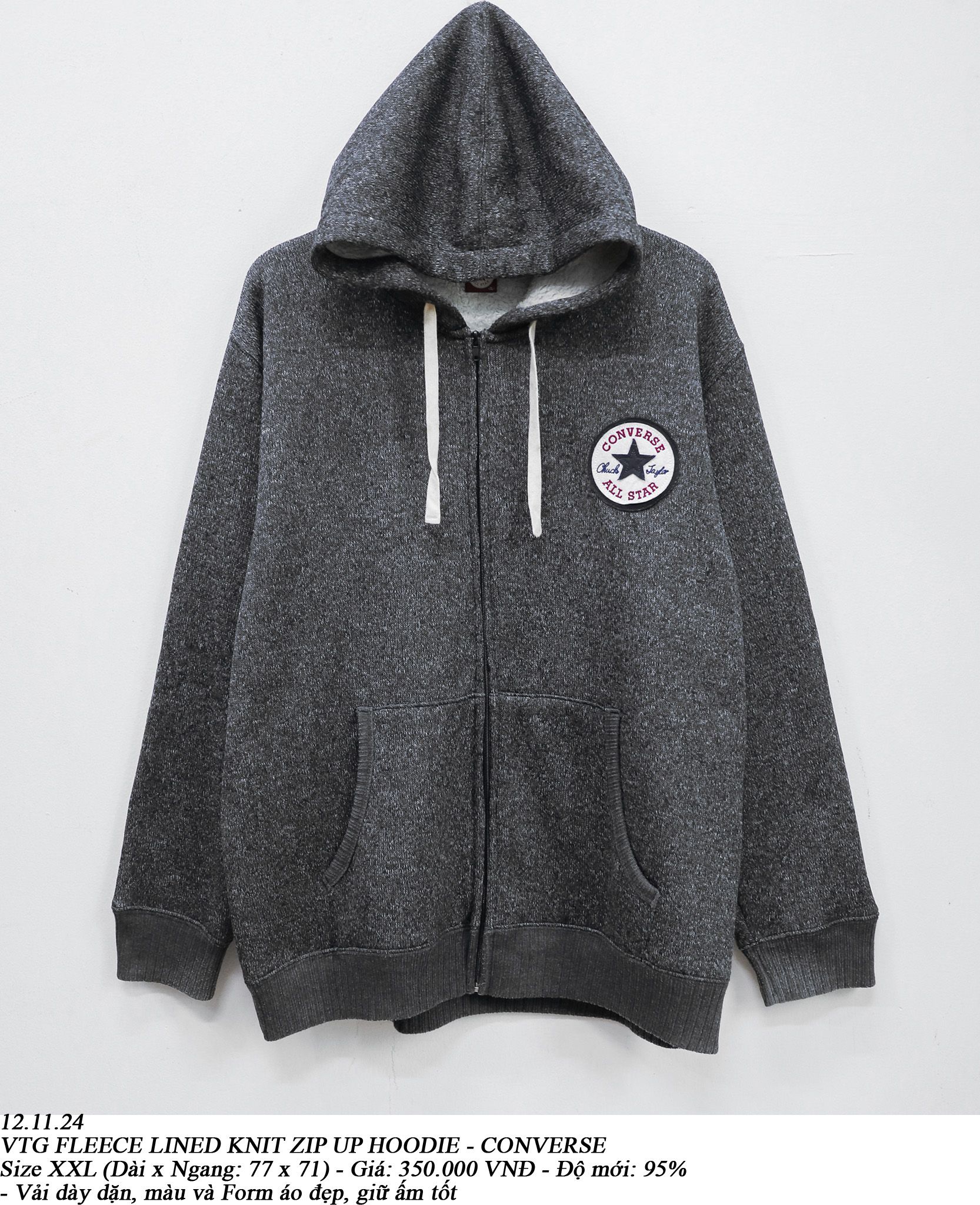 12.11.24 - VTG FLEECE LINED KNIT ZIP UP HOODIE - CONVERSE