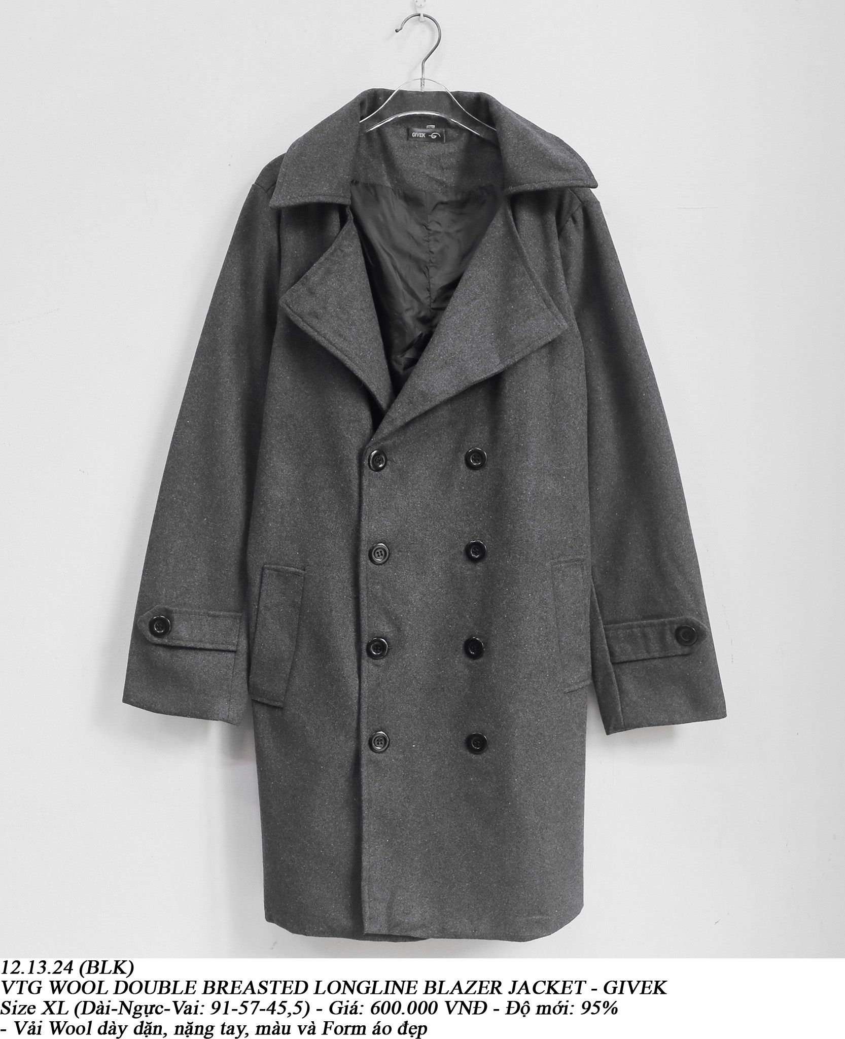 12.13.24 - VTG WOOL DOUBLE BREASTED LONGLINE BLAZER JACKET - GIVEK