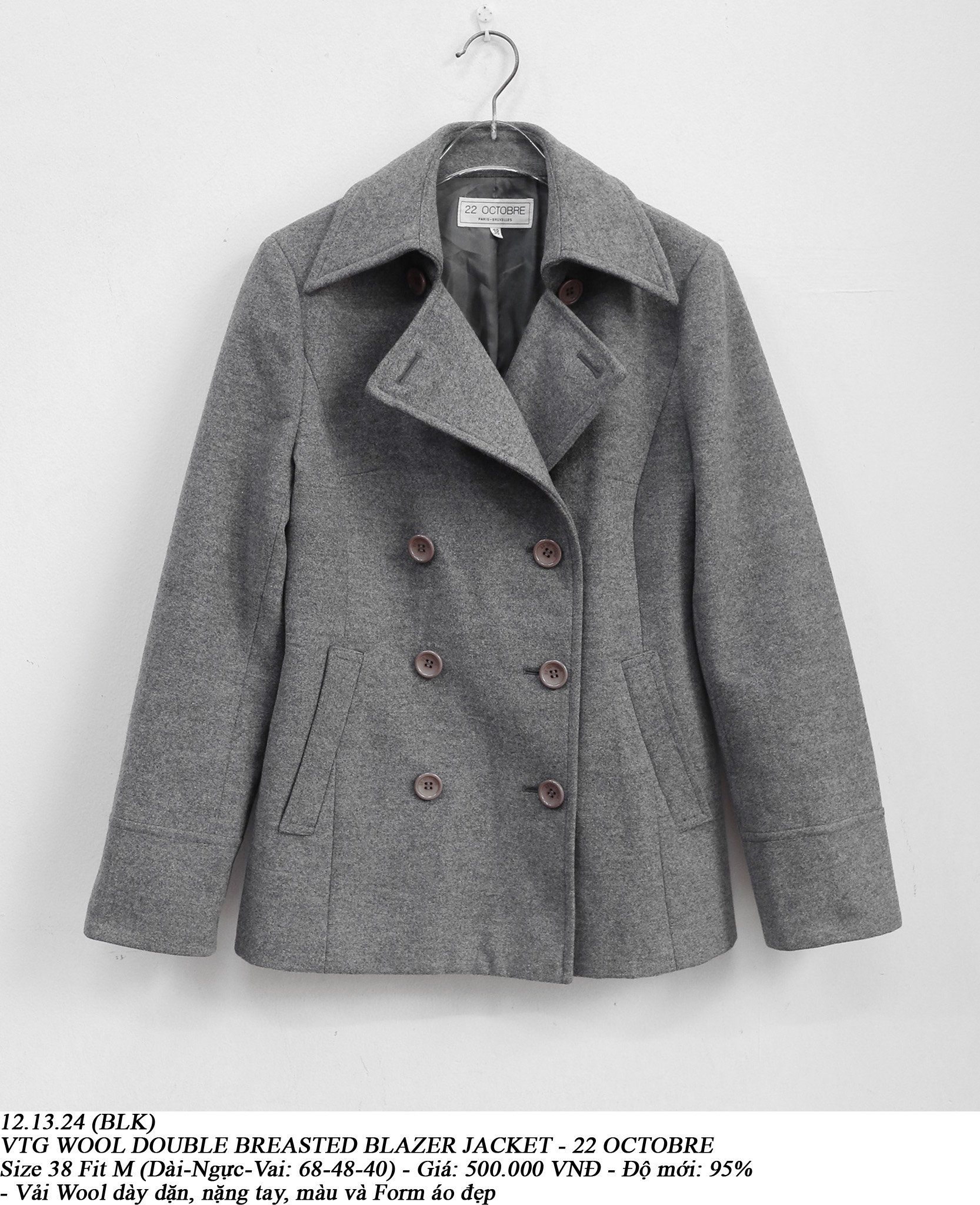 12.13.24 - VTG WOOL DOUBLE BREASTED BLAZER JACKET - 22 OCTOBRE