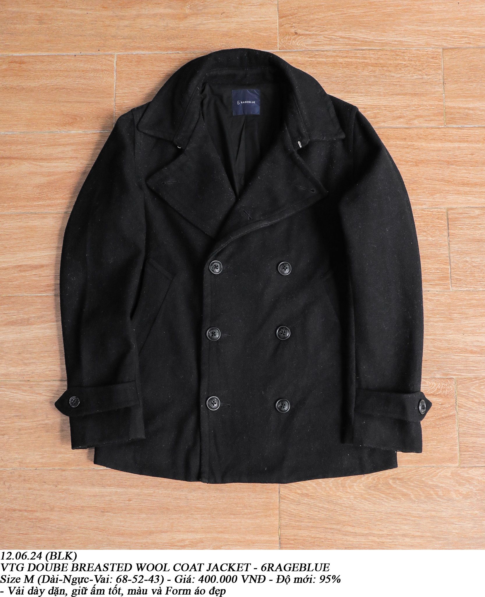 12.06.24 - VTG DOUBLE BREASTED WOOL COAT JACKET - 6RAGEBLUE