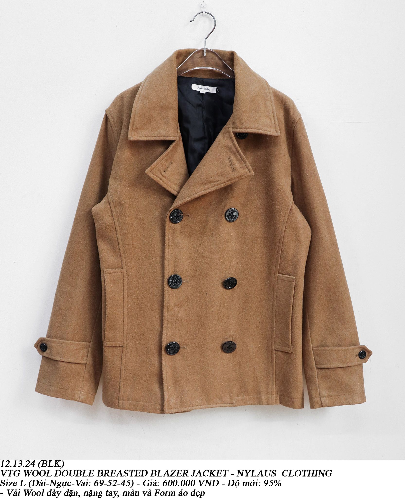 12.13.24 - VTG WOOL DOUBLE BREASTED BLAZER JACKET - NYLAUS CLOTHING