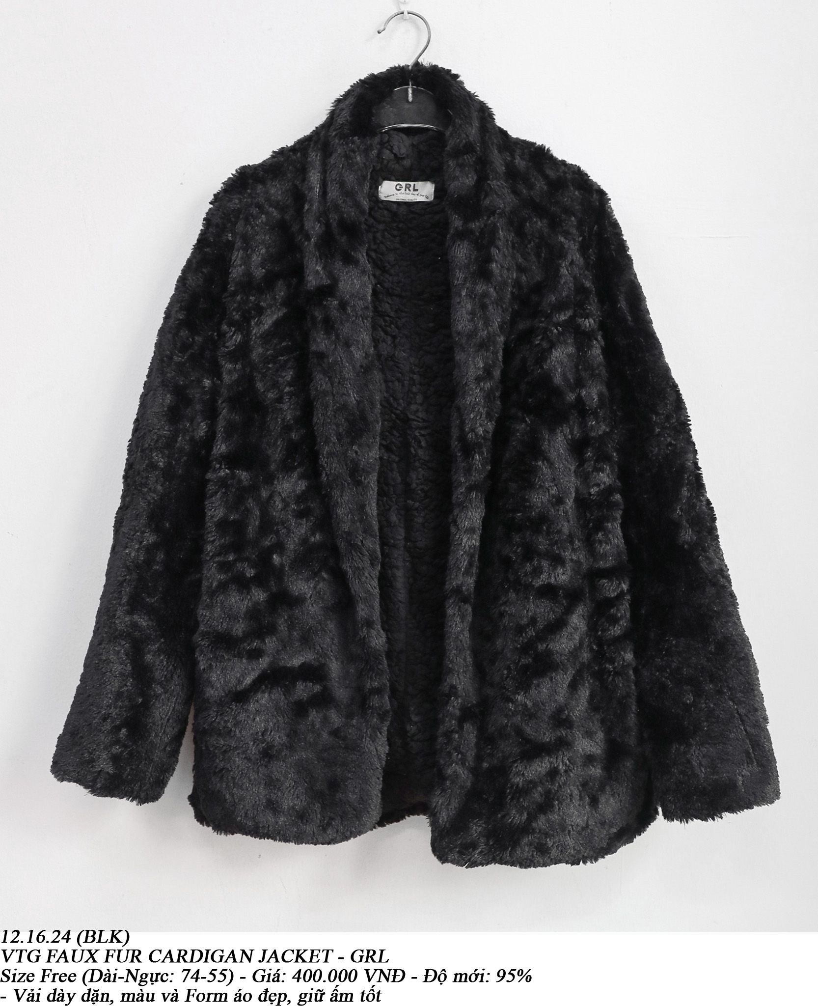 12.16.24 - VTG FAUX FUR CARDIGAN JACKET - GRL
