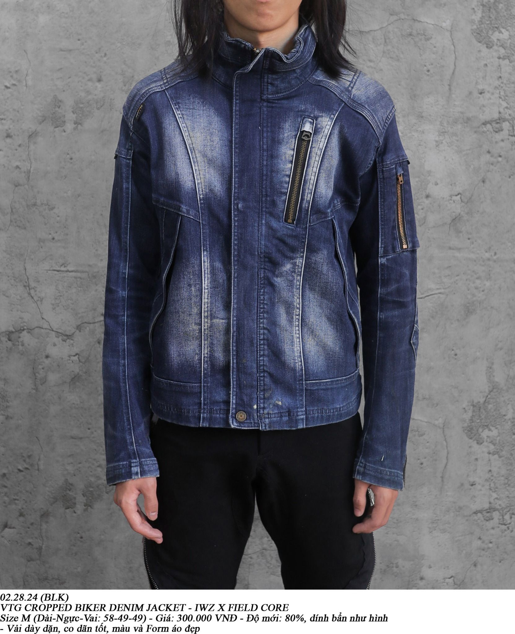 02.28.24 - VTG CROPPED BIKER DENIM JACKET - IWZ X FIELD CORE
