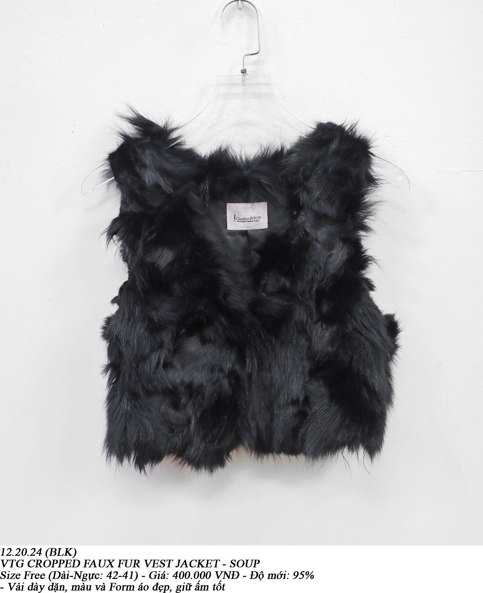 12.20.24 - VTG CROPPED FAUX FUR VEST JACKET - SOUP