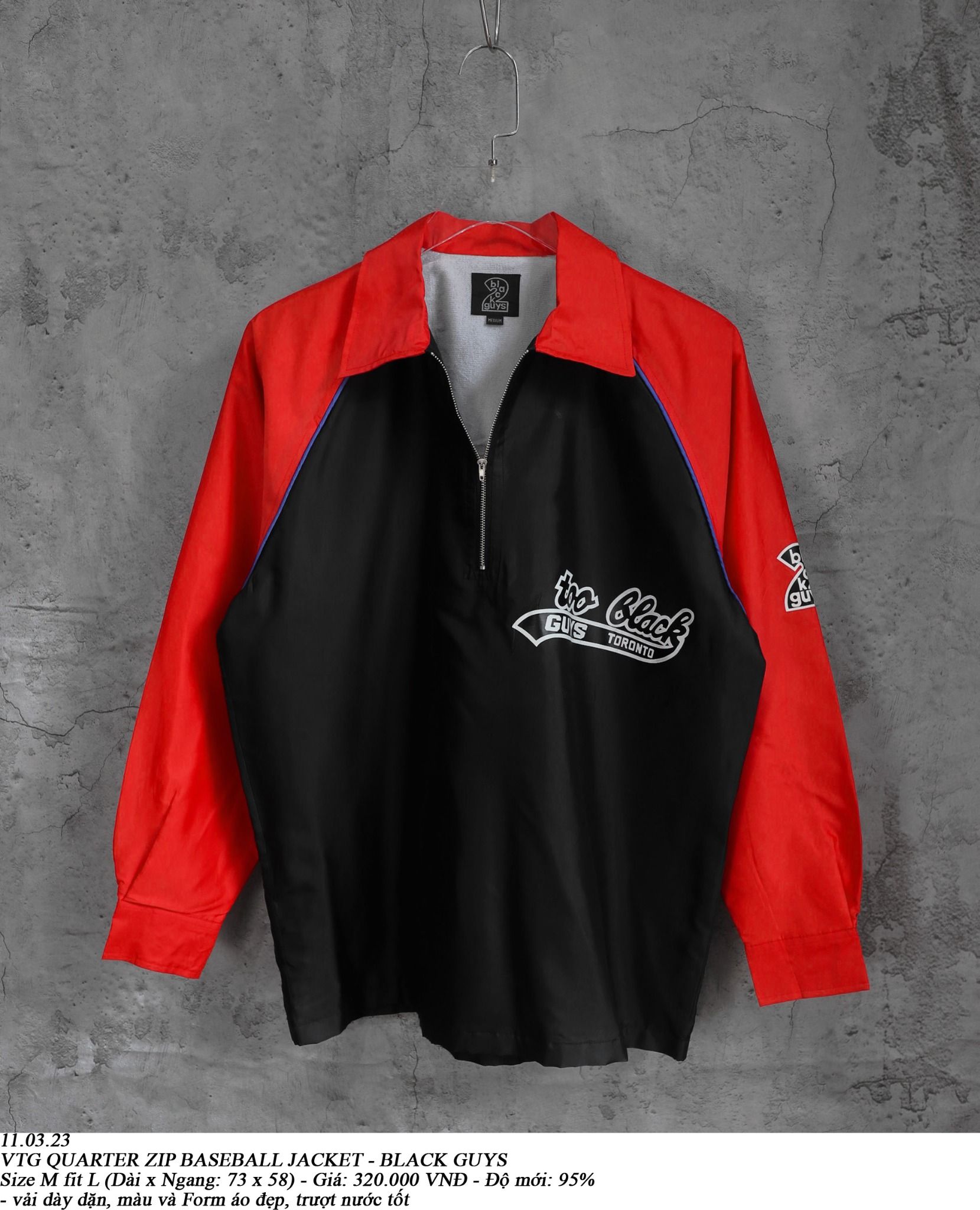 11.03.23 - VTG QUARTER ZIP BASEBALL JACKET - BLACK GUYS
