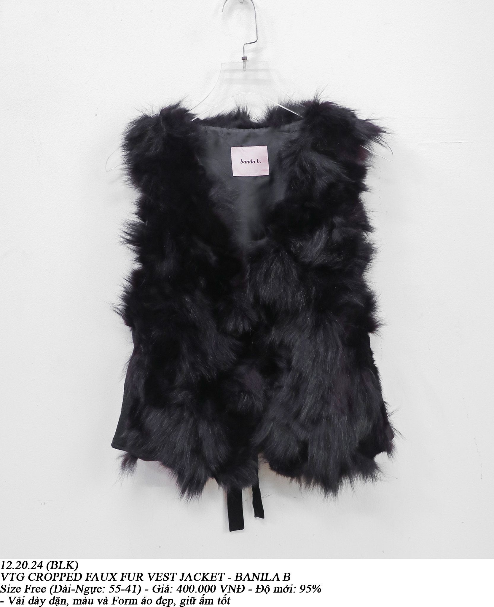 12.20.24 - VTG CROPPED FAUX FUR VEST JACKET - BANILA B