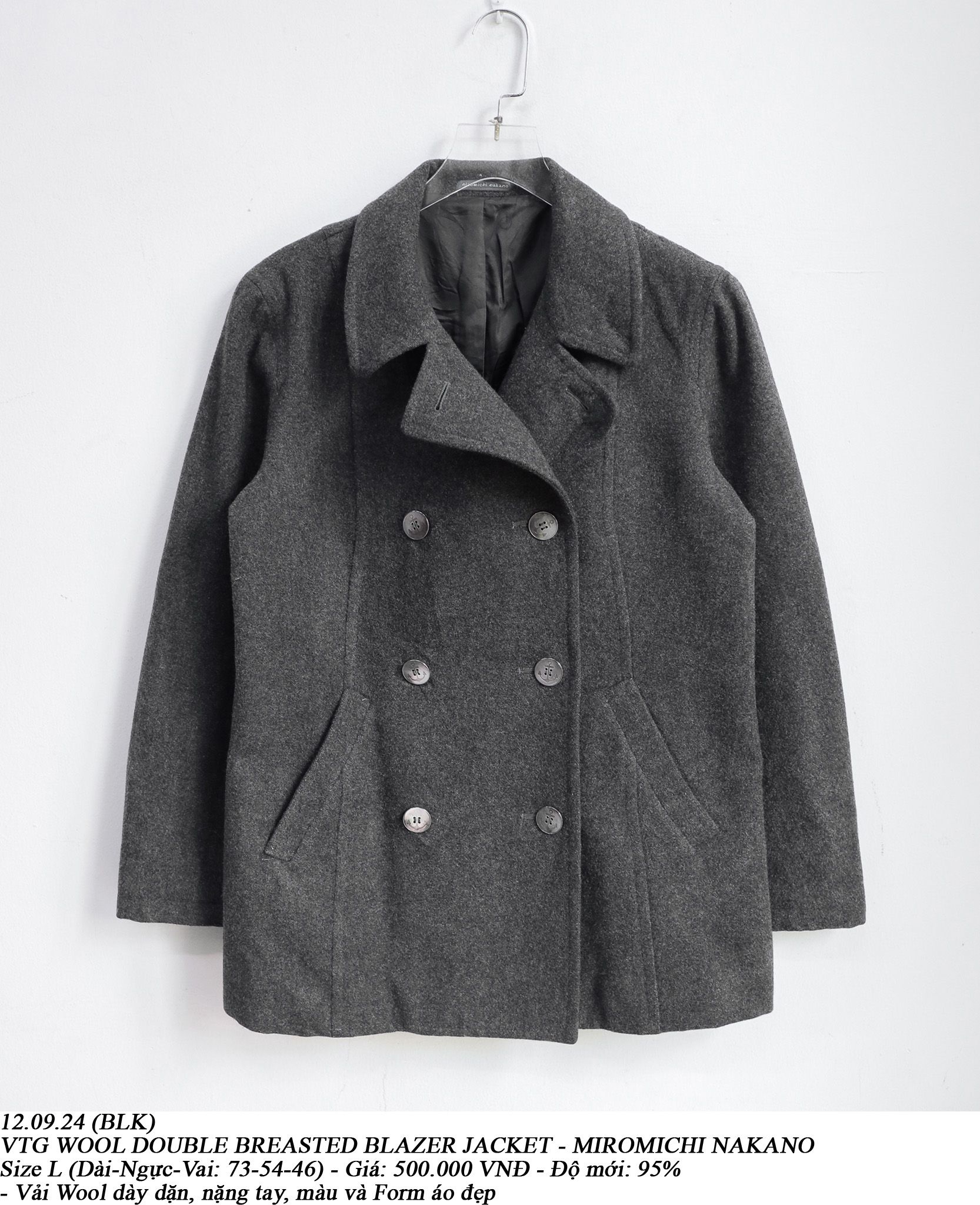12.09.24 - VTG WOOL DOUBLE BREASTED BLAZER JACKET - MIROMICHI NAKANO