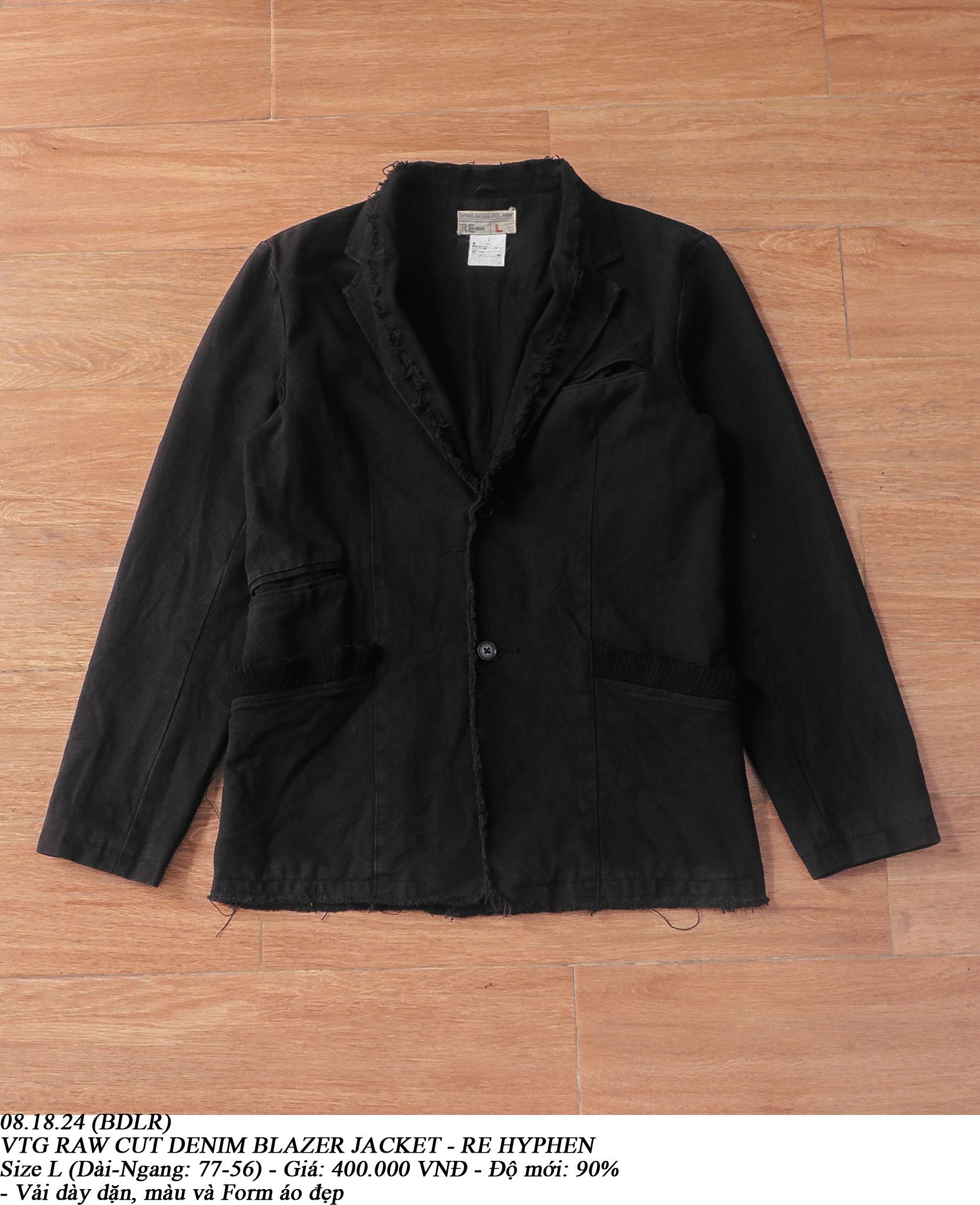 08.18.24 - VTG RAW CUT DENIM BLAZER JACKET - RE HYPHEN