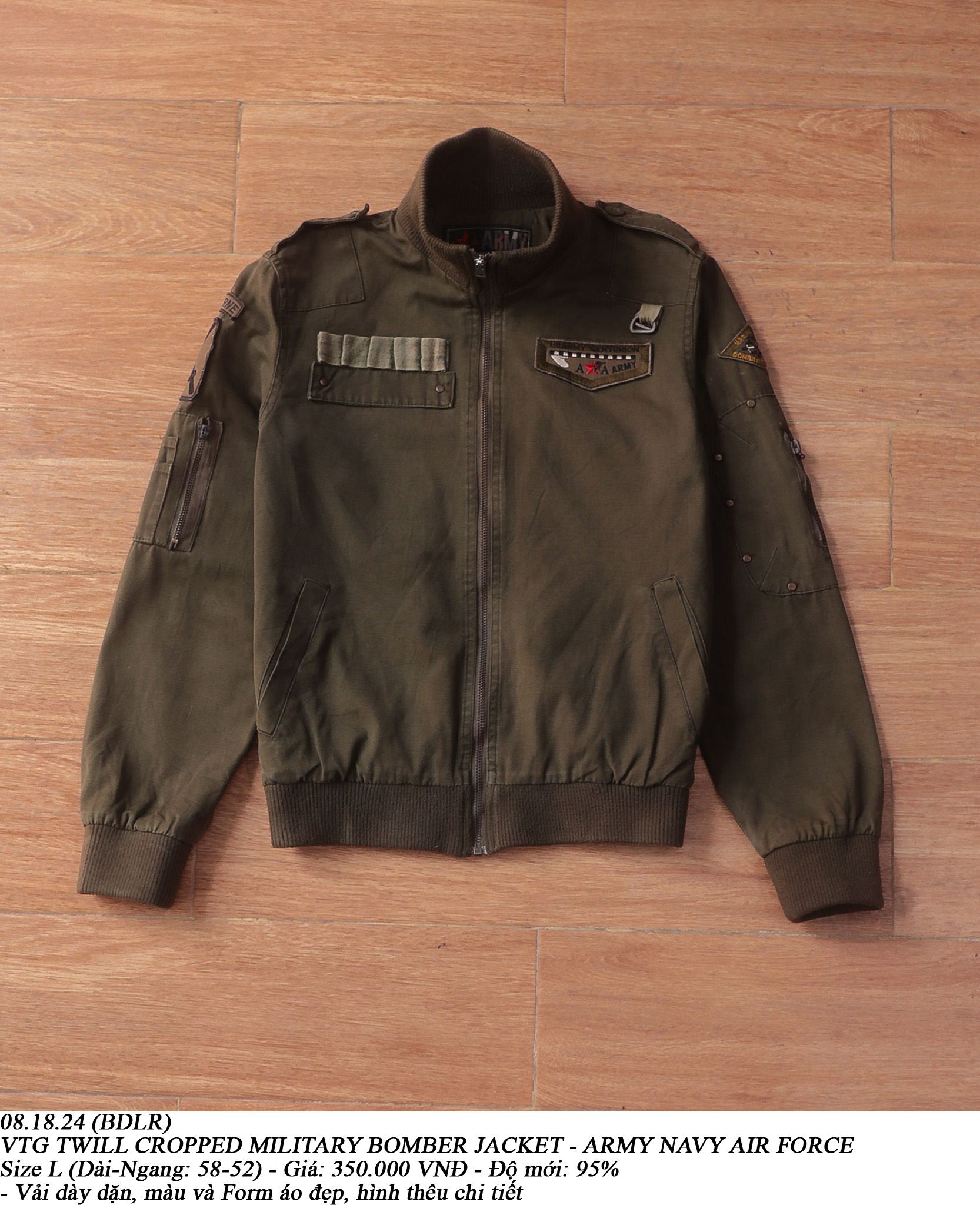 08.18.24 - VTG TWILL CROPPED MILITARY BOMBER JACKET - ARMY NAVY AIR FORCE