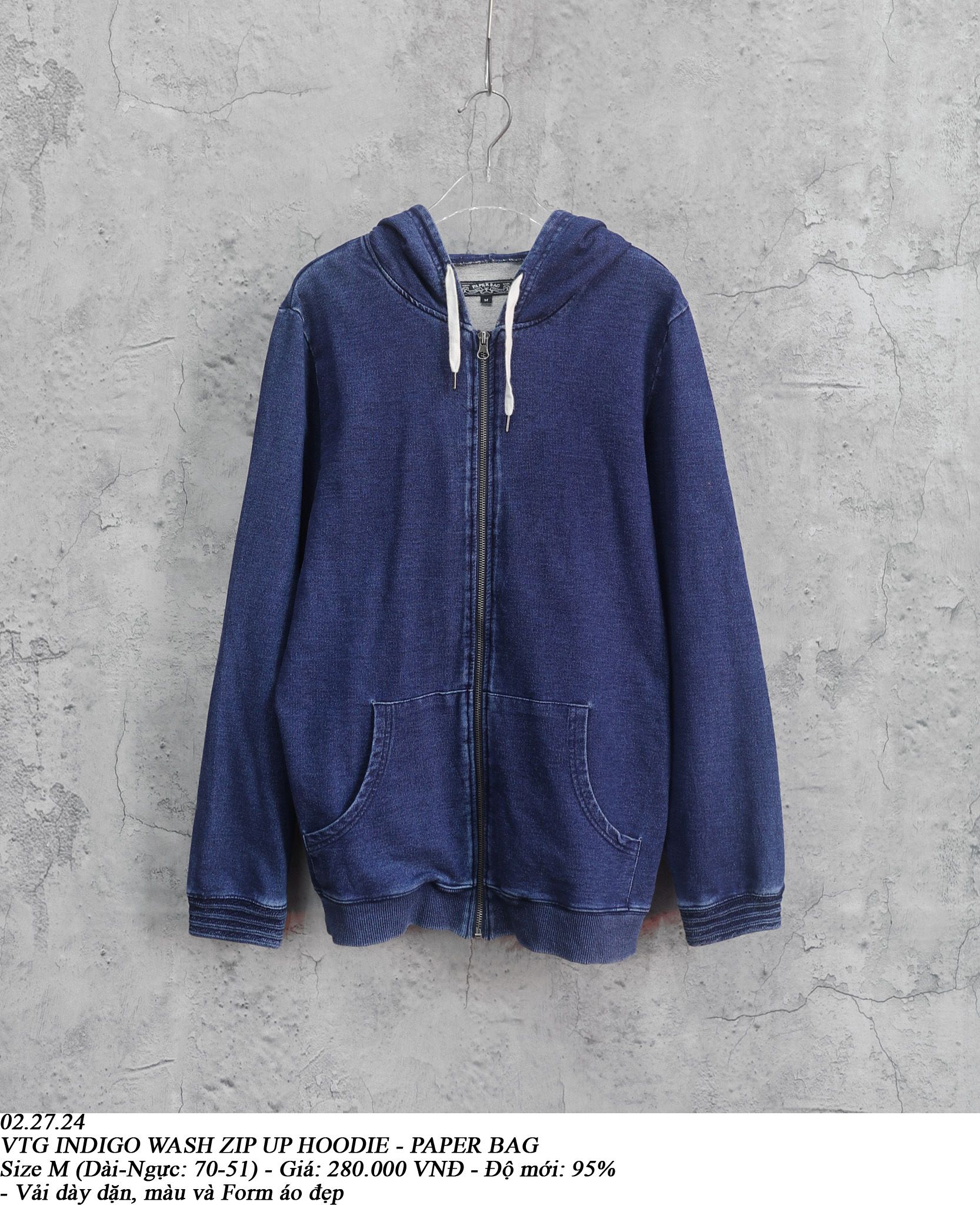 02.27.24 - VTG INDIGO WASH ZIP UP HOODIE - PAPER BAG