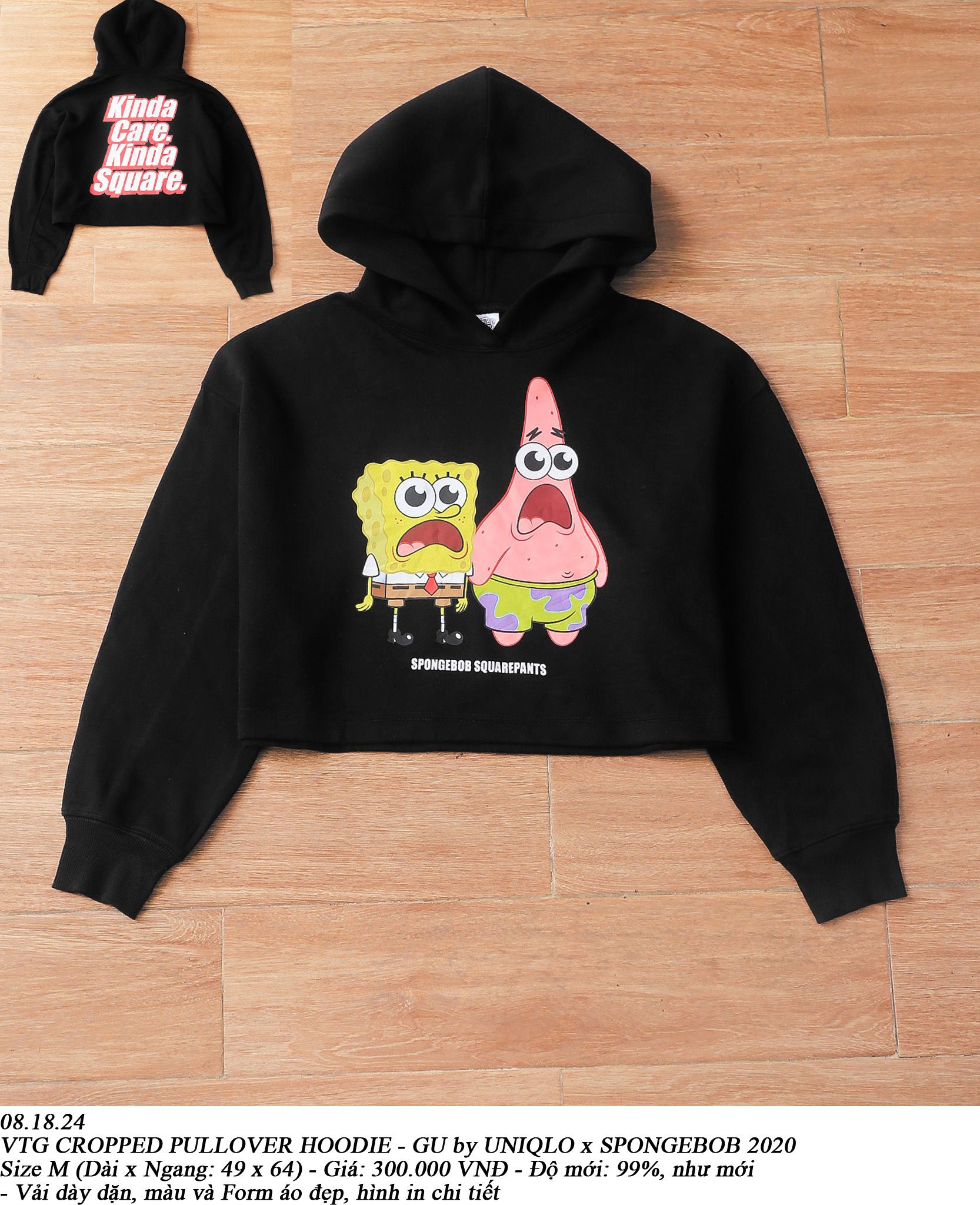 08.18.24 - VTG CROPPED PULLOVER HOODIE - GU by UNIQLO X SPONGEBOB 2020