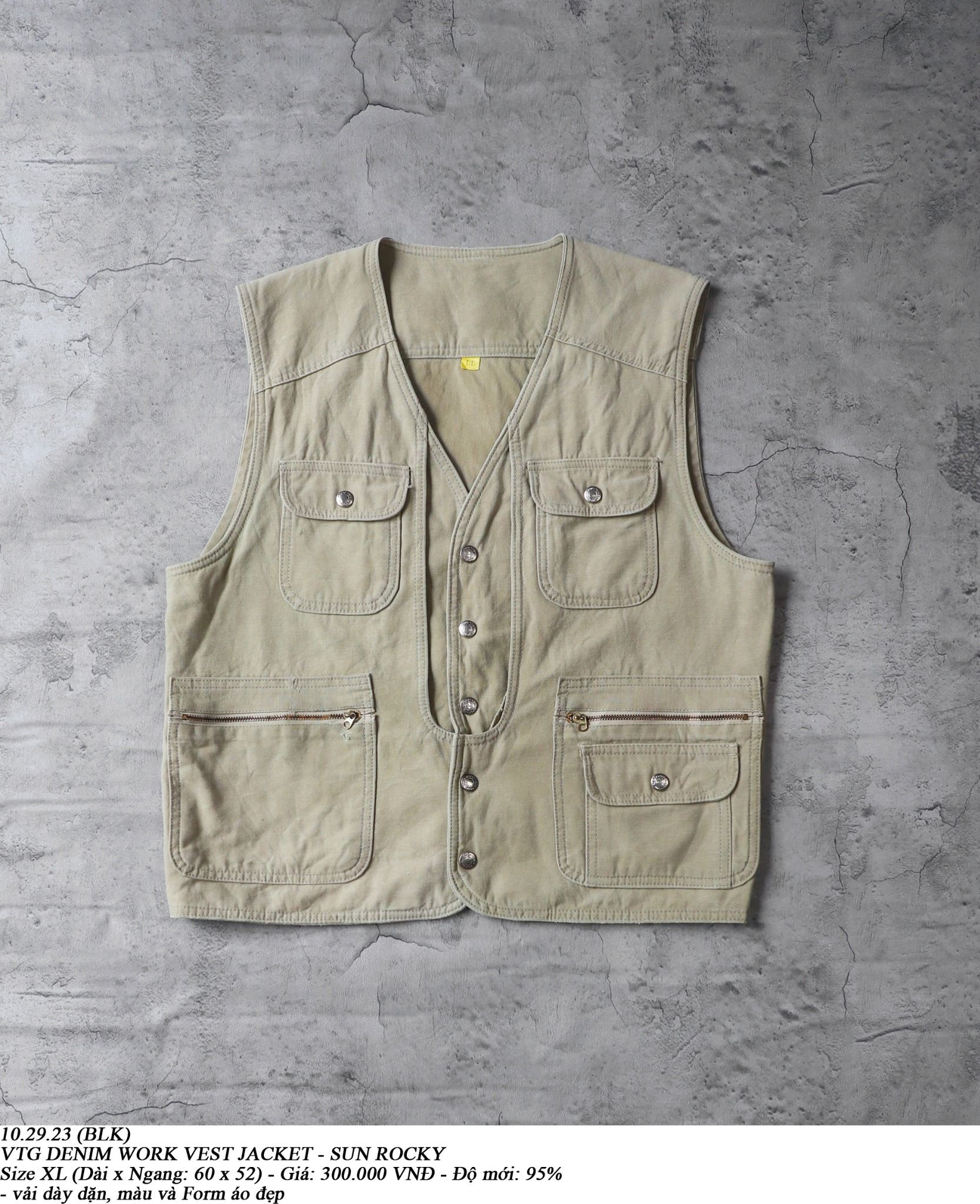 10.29.23 - VTG DENIM WORK VEST JACKET - SUN ROCKY