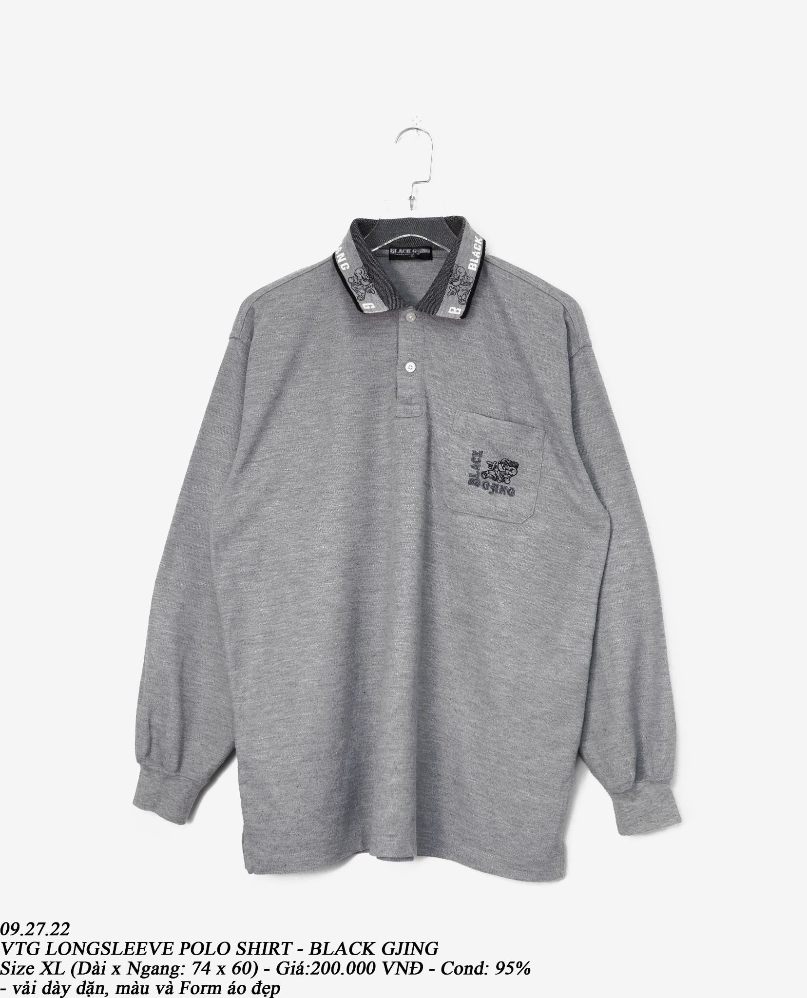 09.27.22 - VTG LONGSLEEVE POLO SHIRT - BLACK GJING