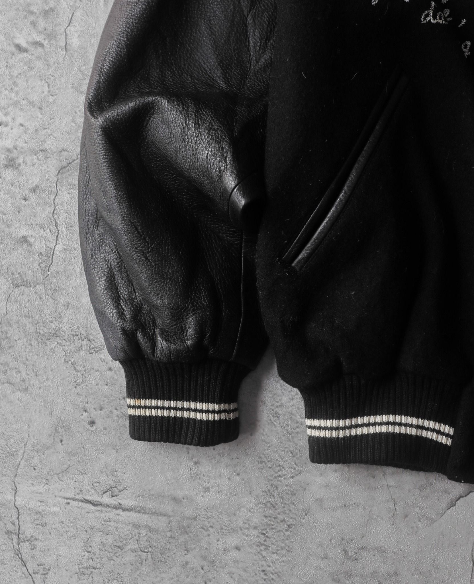02.10.24 - VTG CROPPED LEATHER SLEEVE WOOL VARSITY JACKET - MELROSE