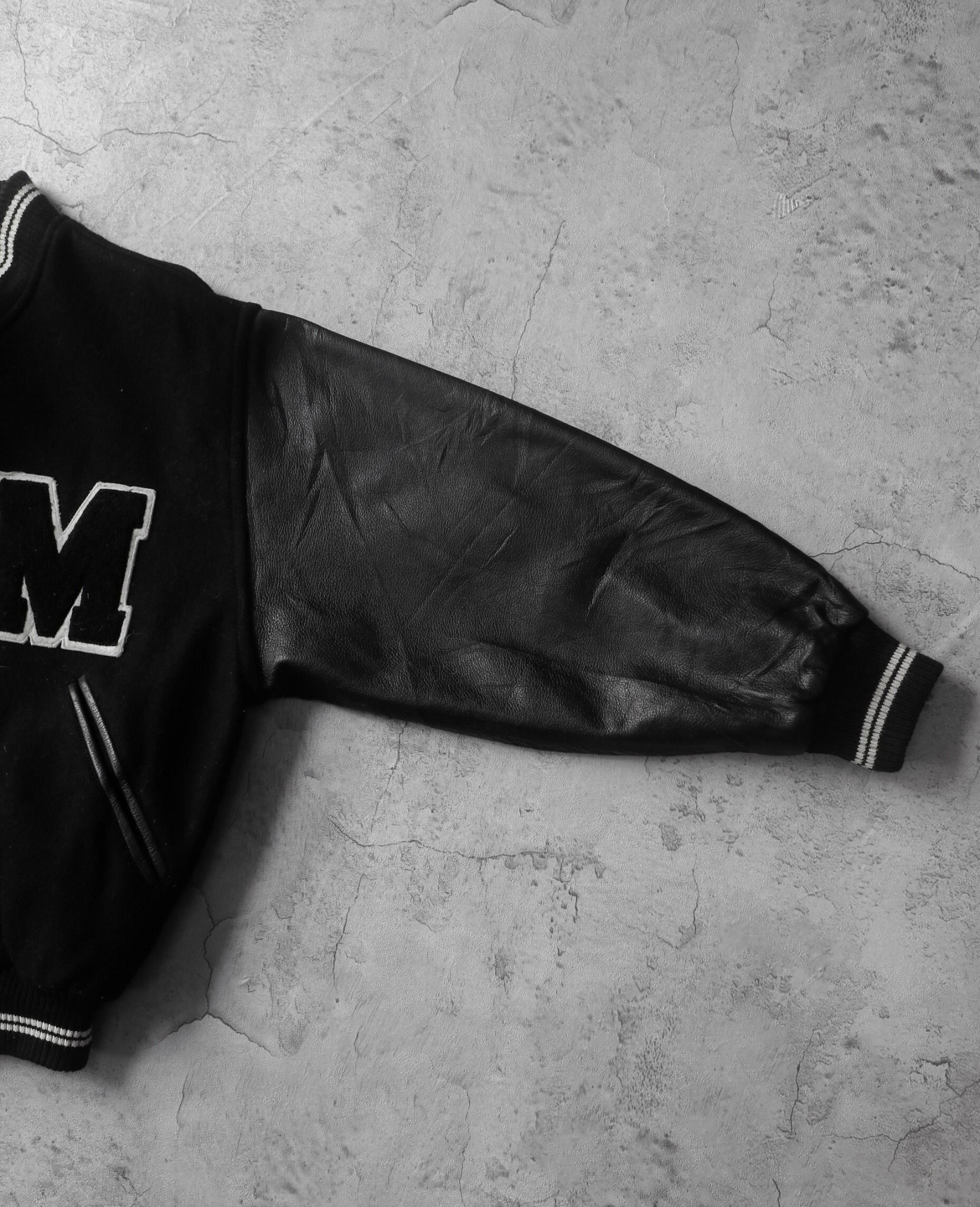 02.10.24 - VTG CROPPED LEATHER SLEEVE WOOL VARSITY JACKET - MELROSE