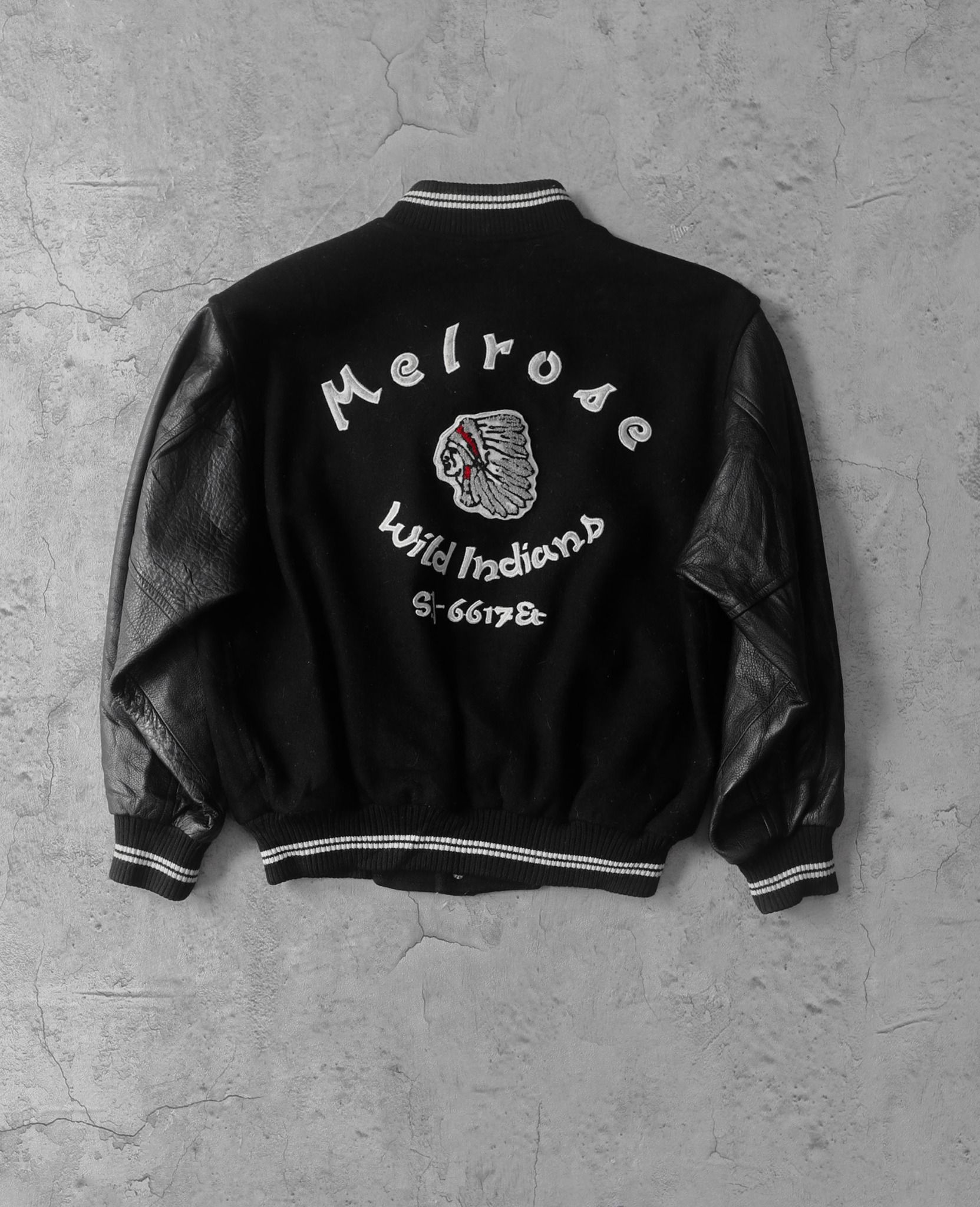 02.10.24 - VTG CROPPED LEATHER SLEEVE WOOL VARSITY JACKET - MELROSE
