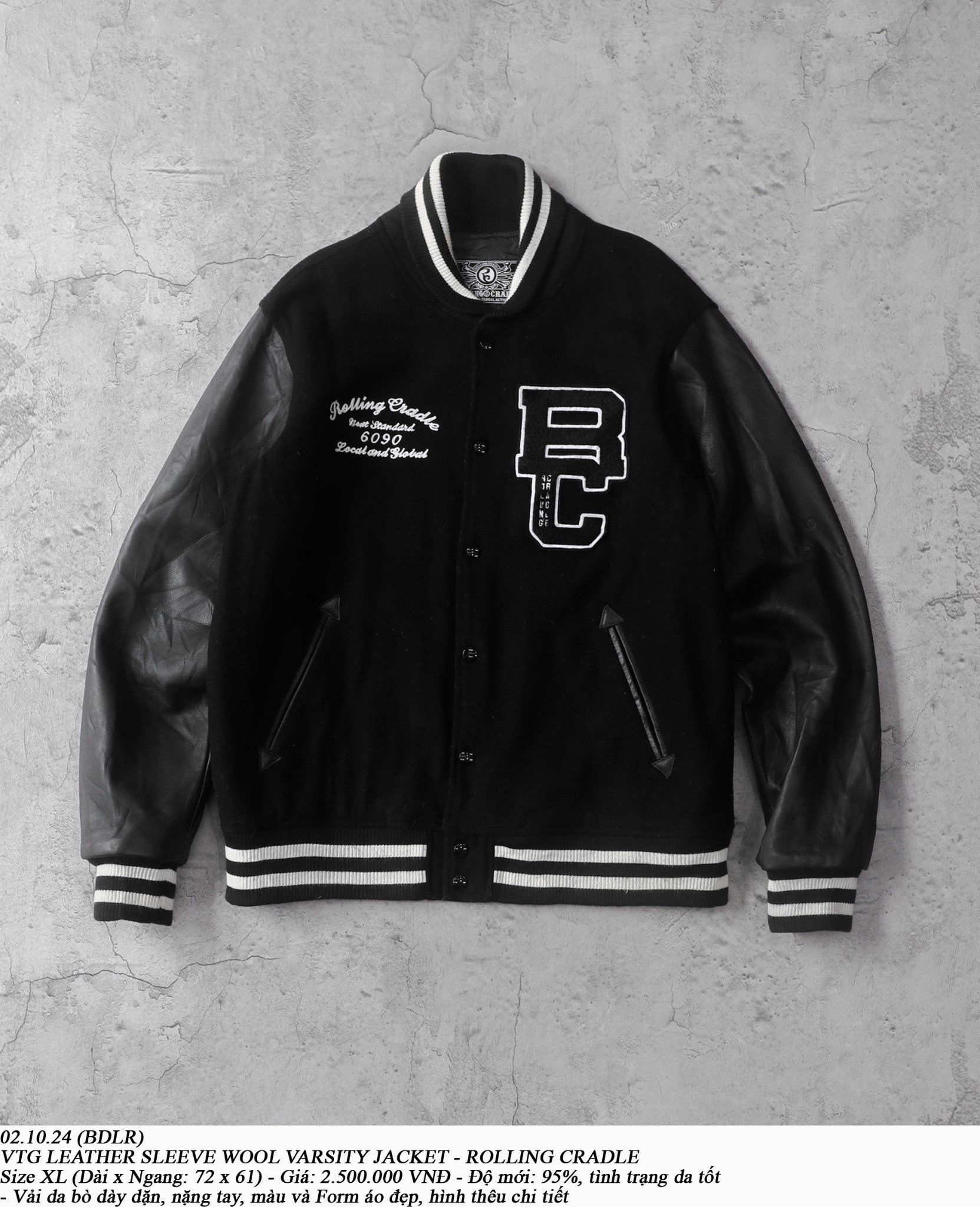02.10.24 - VTG LEATHER SLEEVE WOOL VARSITY JACKET - ROLLING CRADLE