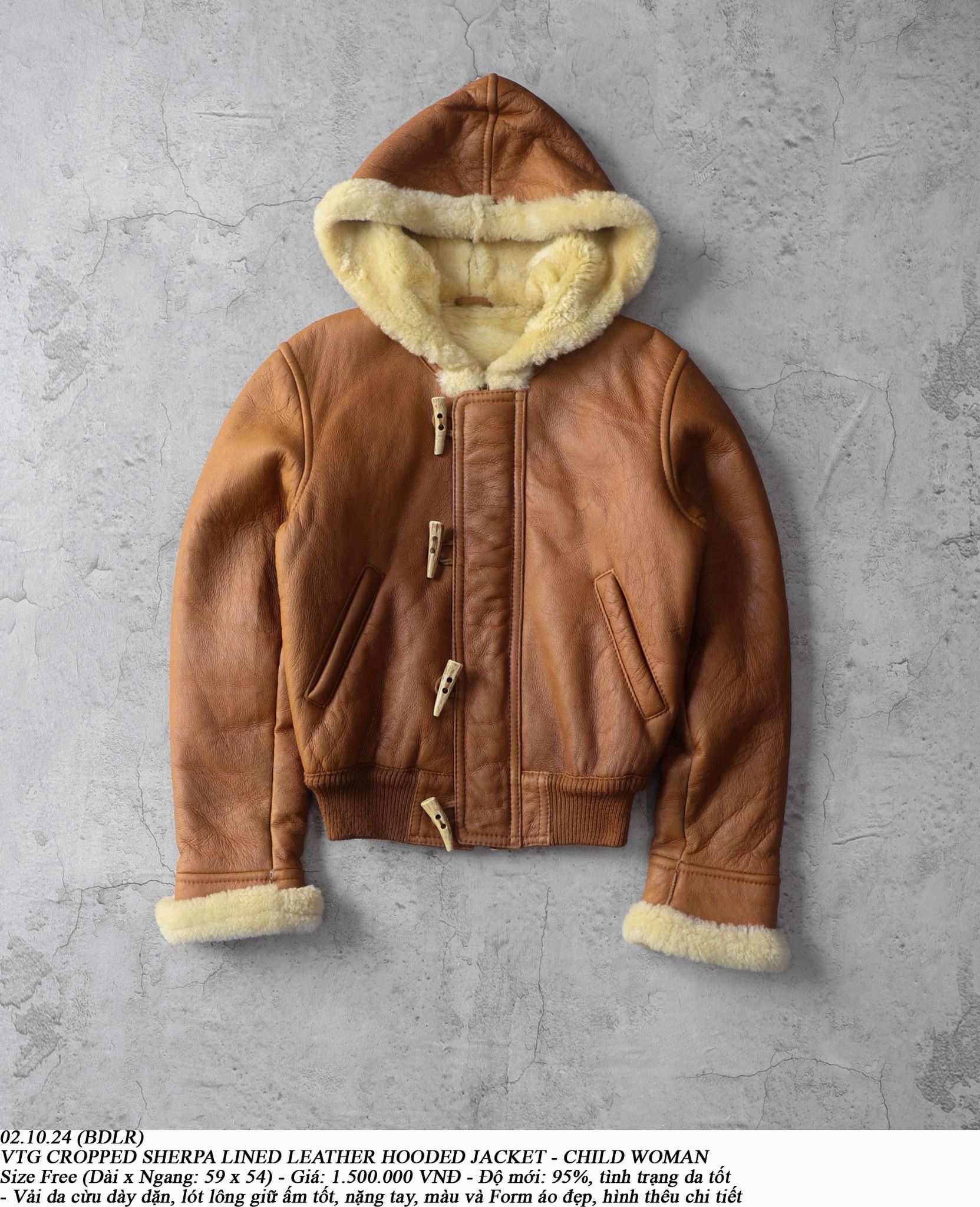 02.10.24 - VTG CROPPED SHERPA LINED LEATHER HOODED JACKET - CHILD WOMAN