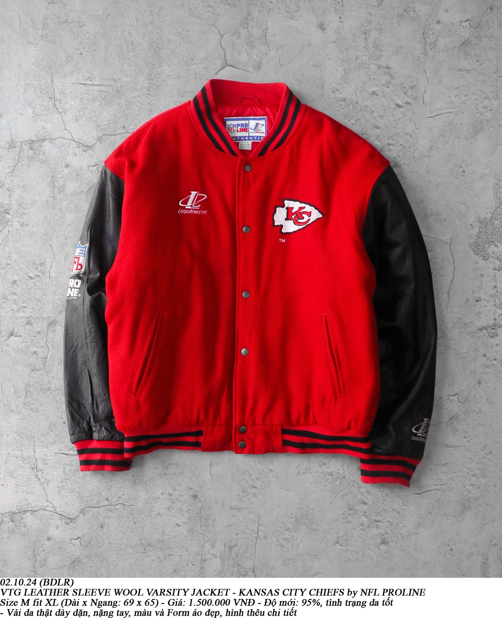 02.10.24 - VTG LEATHER SLEEVE WOOL VARSITY JACKET - KANSAS CITY CHIEFS by NFL PROLINE
