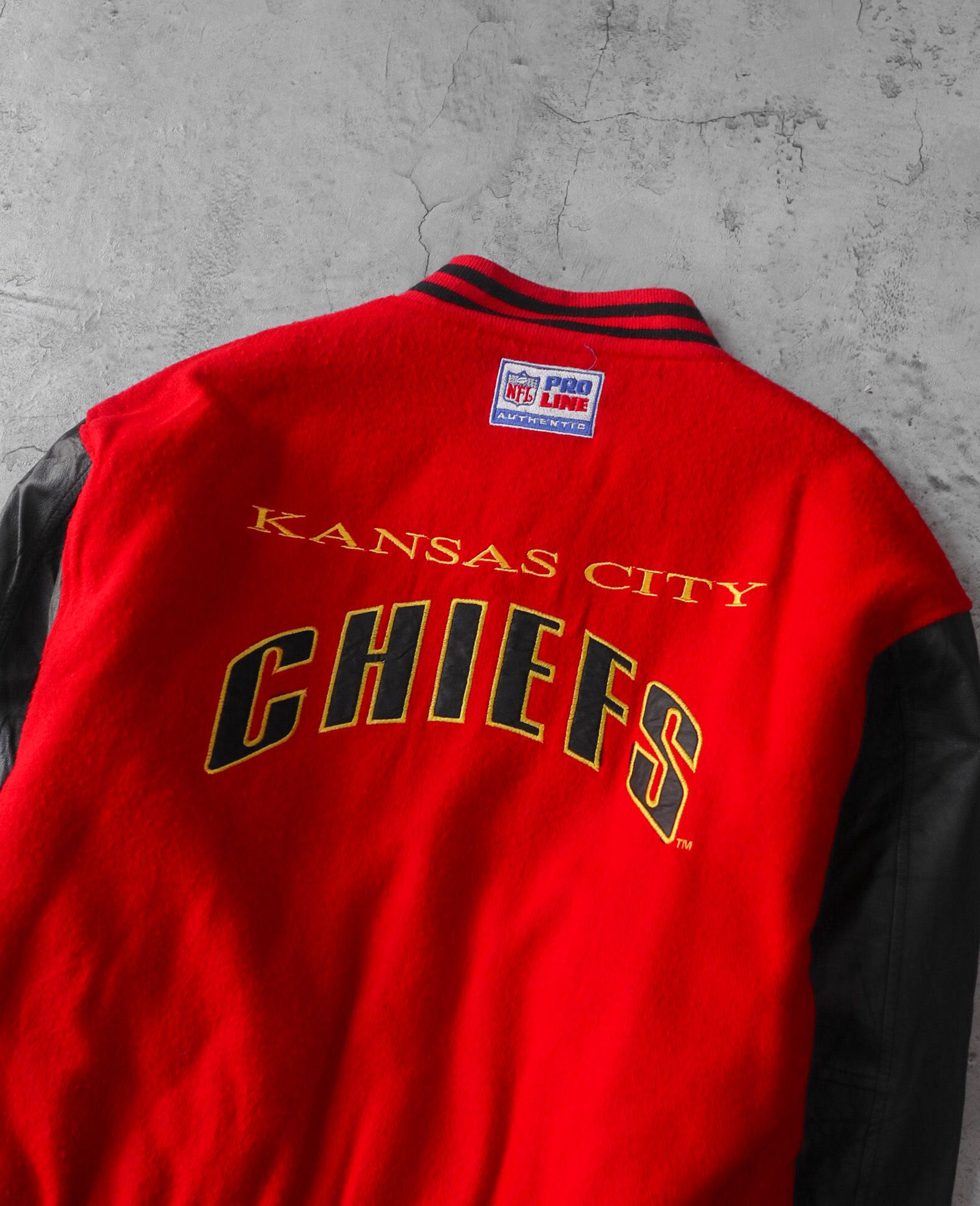 02.10.24 - VTG LEATHER SLEEVE WOOL VARSITY JACKET - KANSAS CITY CHIEFS by NFL PROLINE