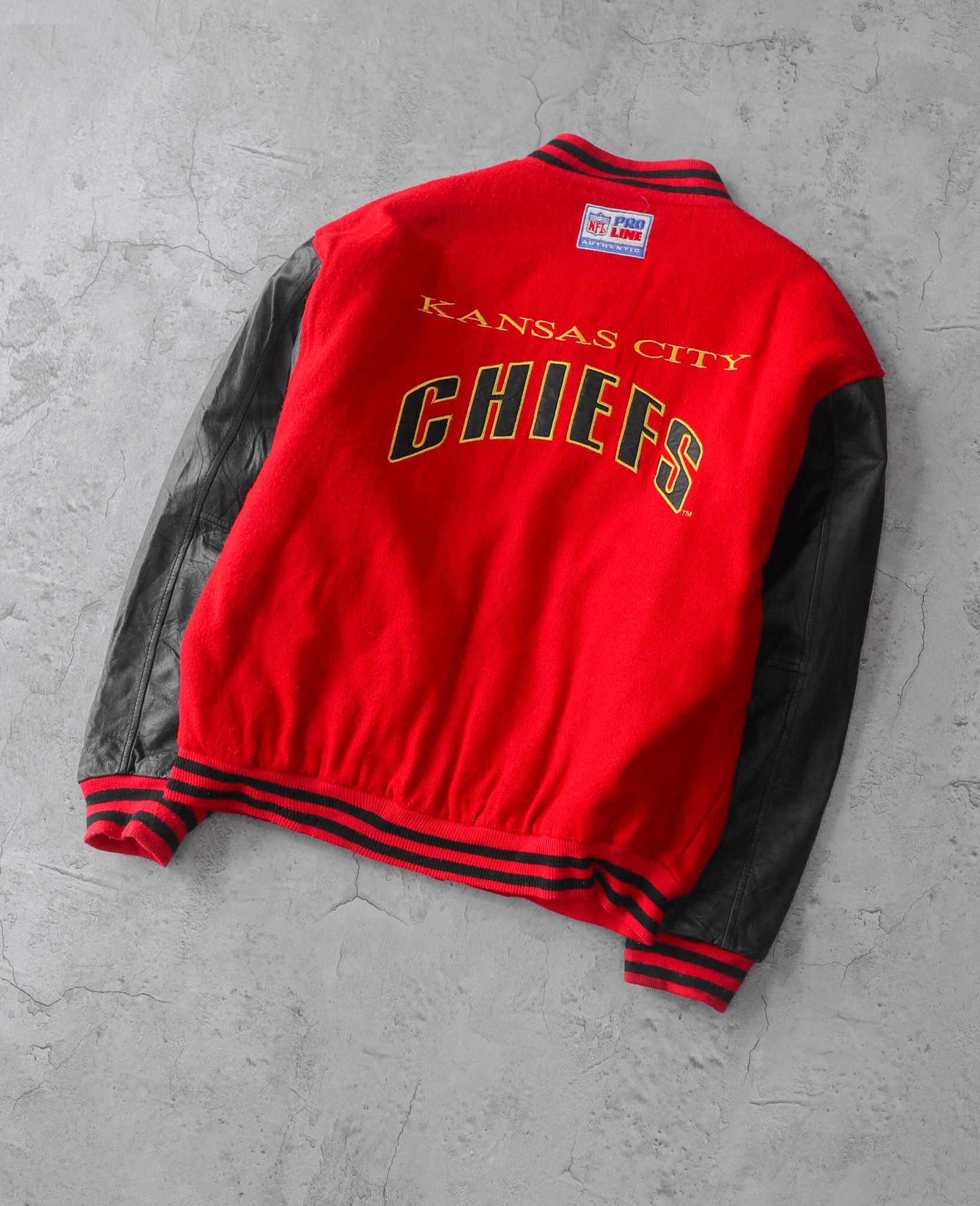 02.10.24 - VTG LEATHER SLEEVE WOOL VARSITY JACKET - KANSAS CITY CHIEFS by NFL PROLINE