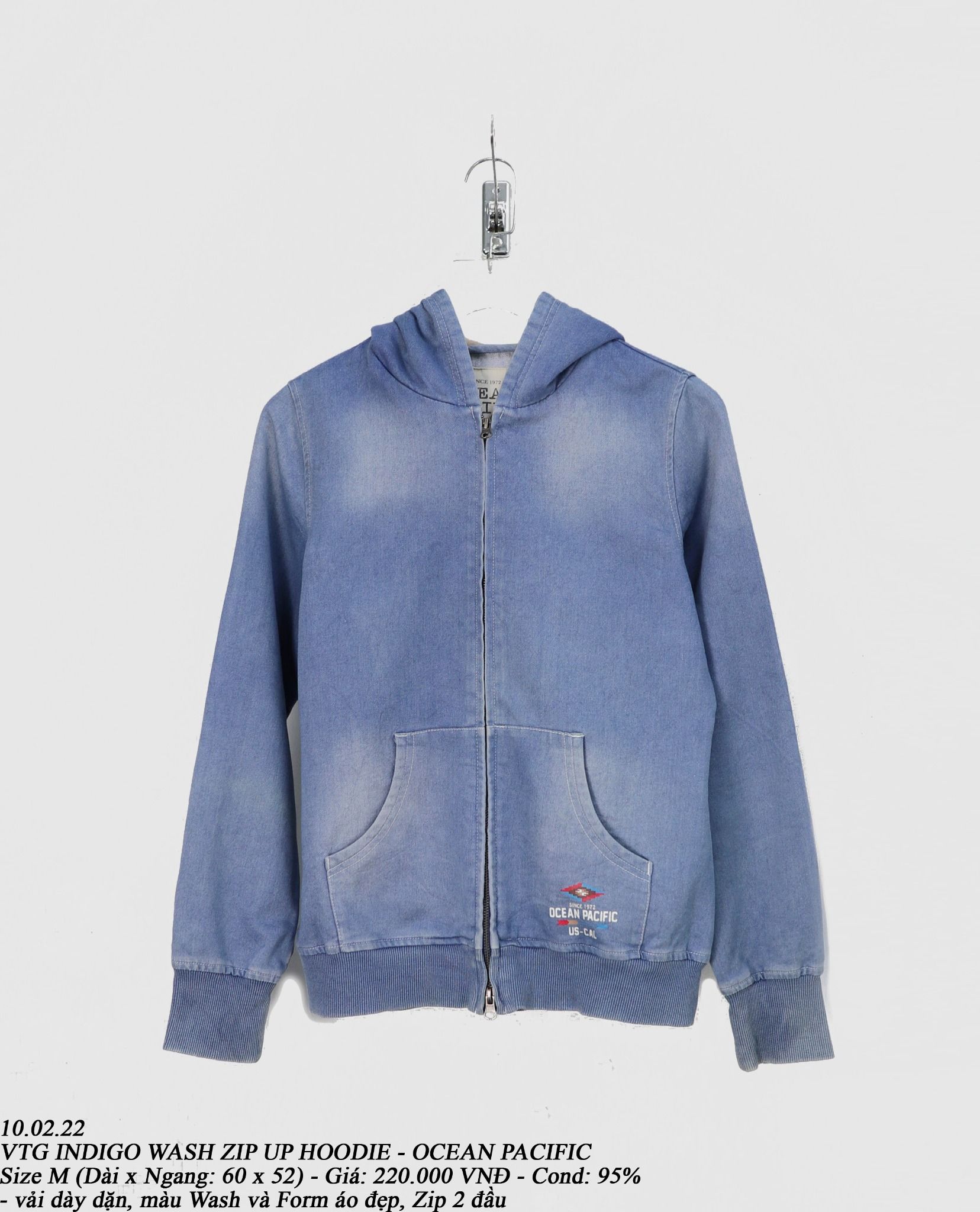 10.02.22 - VTG INDIGO WASH ZIP UP HOODIE - OCEAN PACIFIC